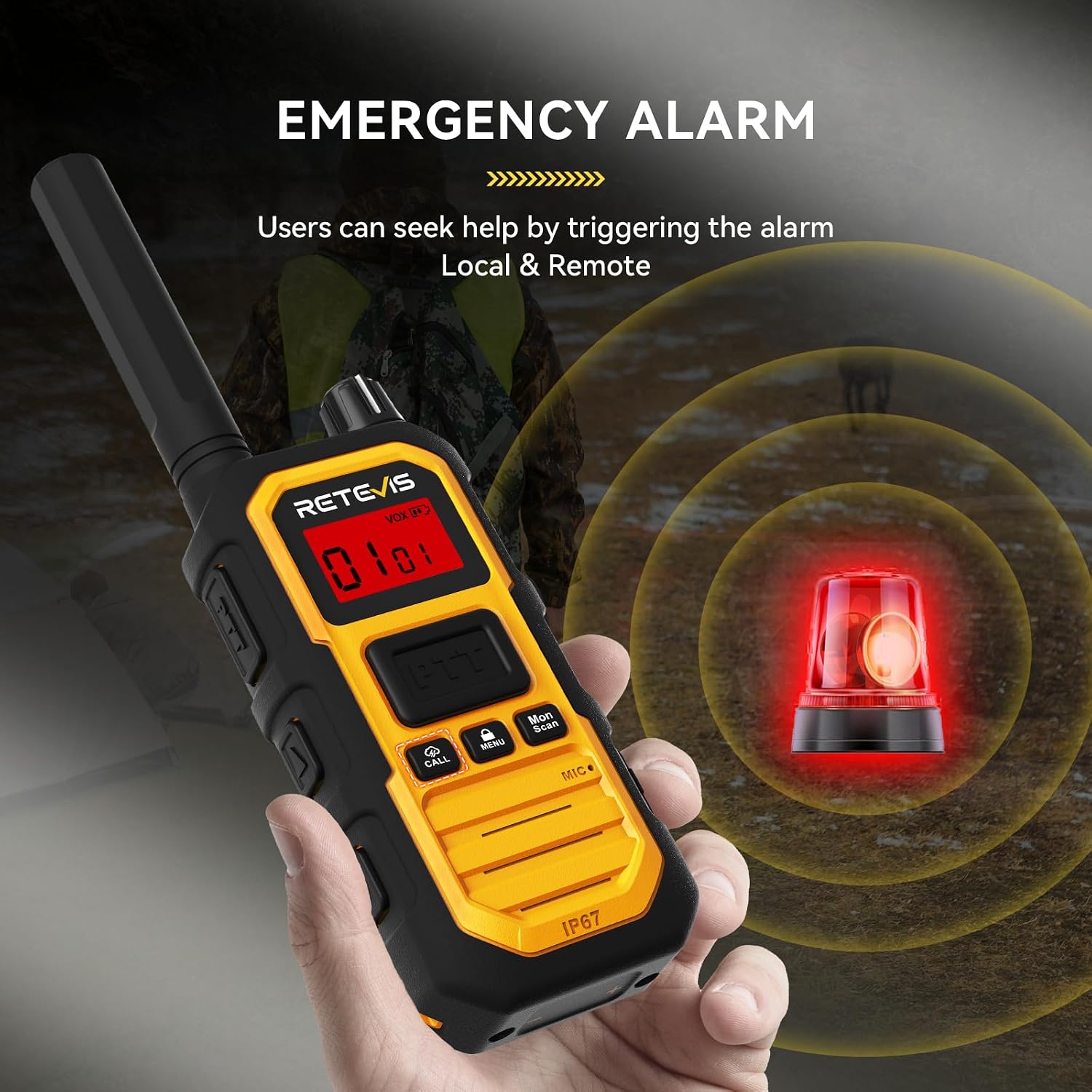 Retevis RB48PLUS GMRS Walkie Talkies Long Range,IP67 Waterproof 2 Way Radio | Repeater Capable, Dual PTT, Vibration Alert, NOAA, SOS, for Hurricane Preparedness, Emergency Communication, Outdoor, 2 Pack