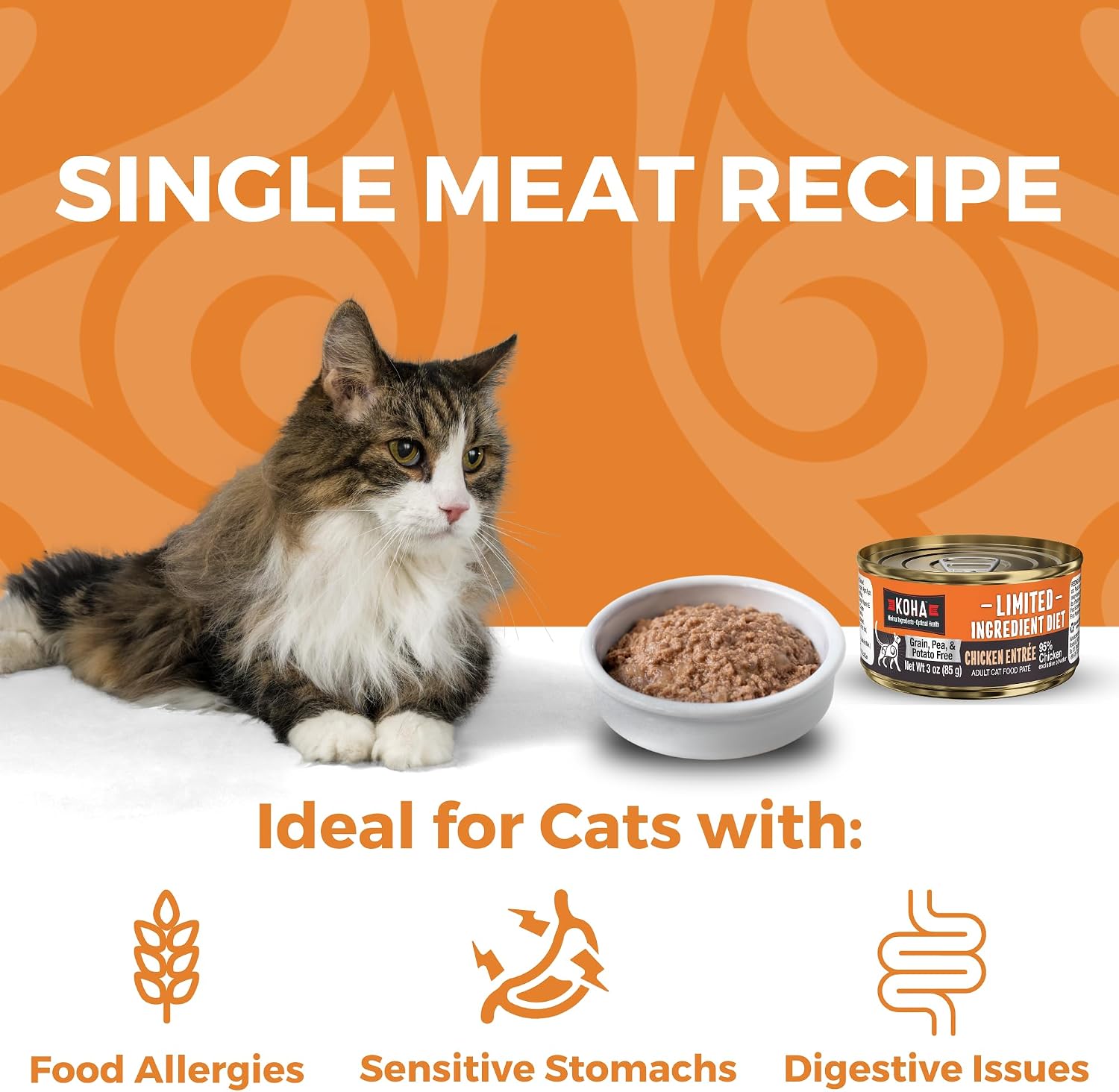 KOHA Limited Ingredient Diet Chicken Pate for Cats, 5.5oz Pack of 24 | Single meat protein, sensitive stomach formula, no fillers, limited ingredient wet cat food, made in USA