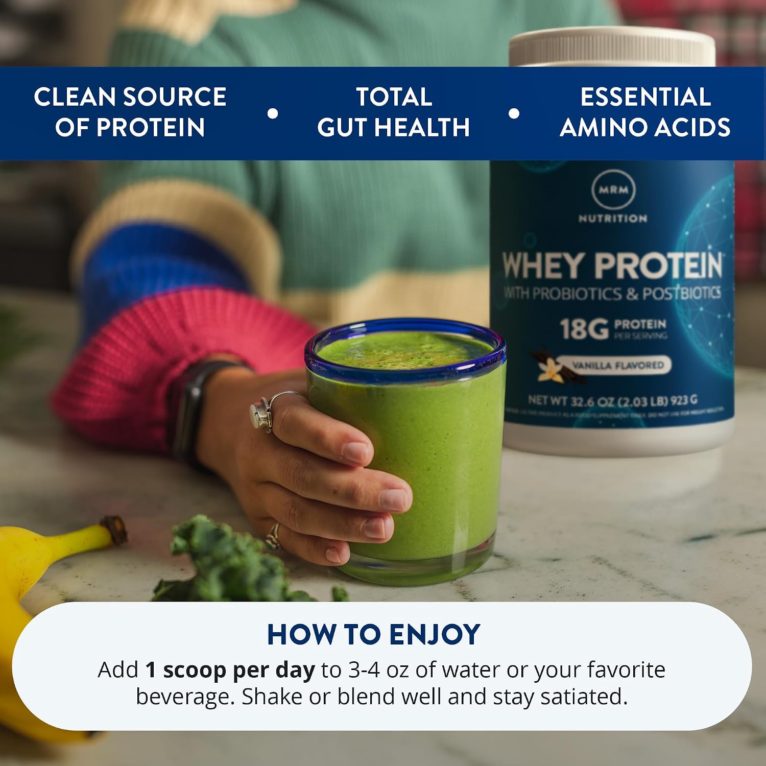 MRM Nutrition Whey Protein - Vanilla Flavored, BCAAs - 34 Servings | Microfiltered Whey Protein Isolate & Concentrate, 16 Different Probiotic Strains, & Digestive Enzymes, Gluten Free