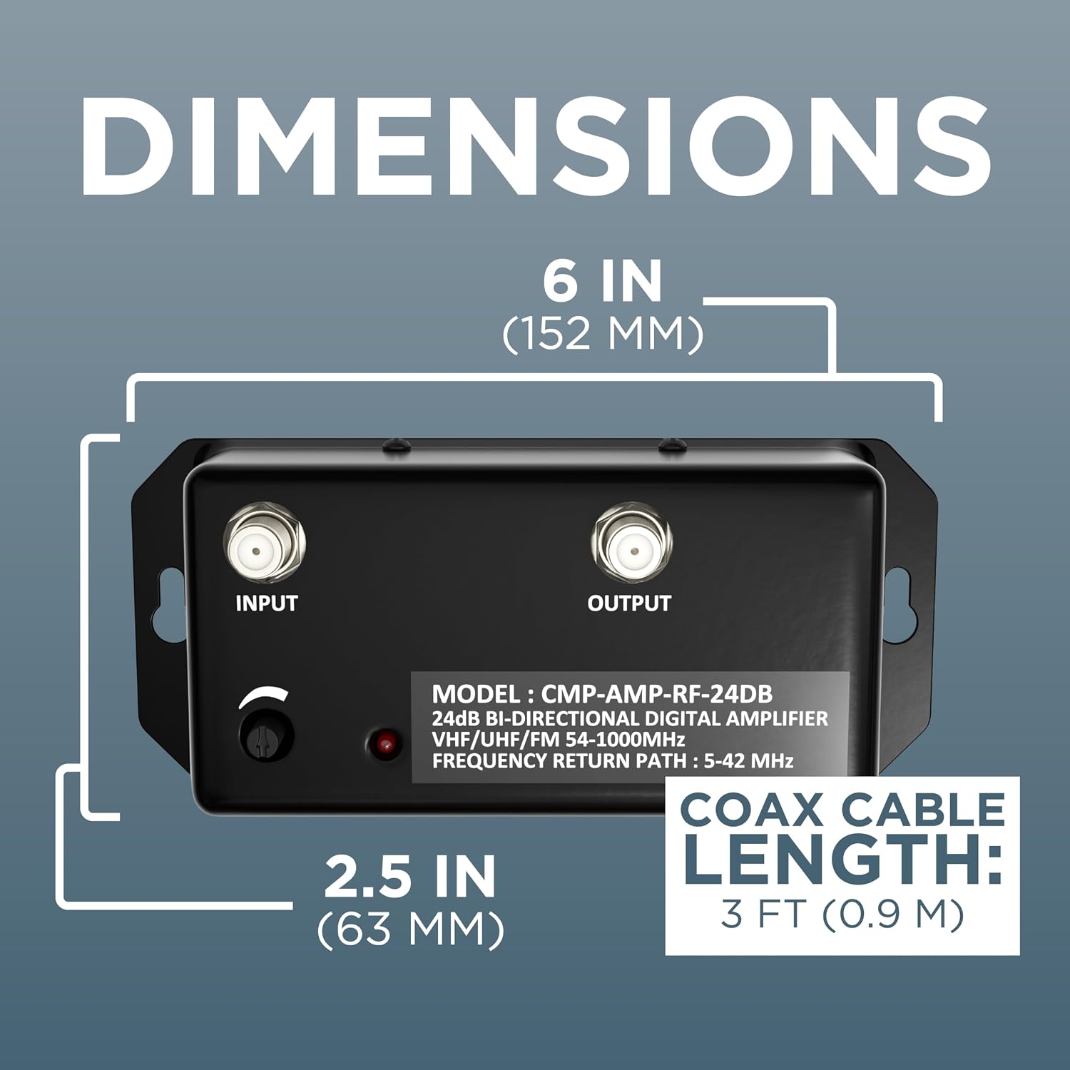 THE CIMPLE CO - TV Antenna Amplifier Kit with Coax - Digital TV Signal Booster with RG6 Coaxial Cable - Adjustable Gain, 24 dB Distribution, NTSC