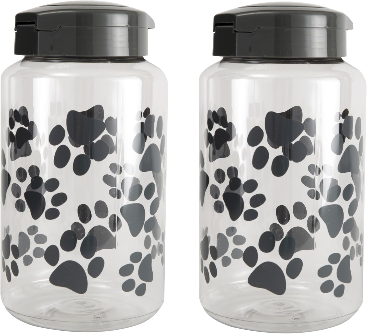 Lixit® Dog Treat Plastic Jar - Airtight Food and Treat Storage Jars for Dogs, Cats, Small Animals and Birds - Made in USA (Paw Prints - Gray, 64 Ounce)