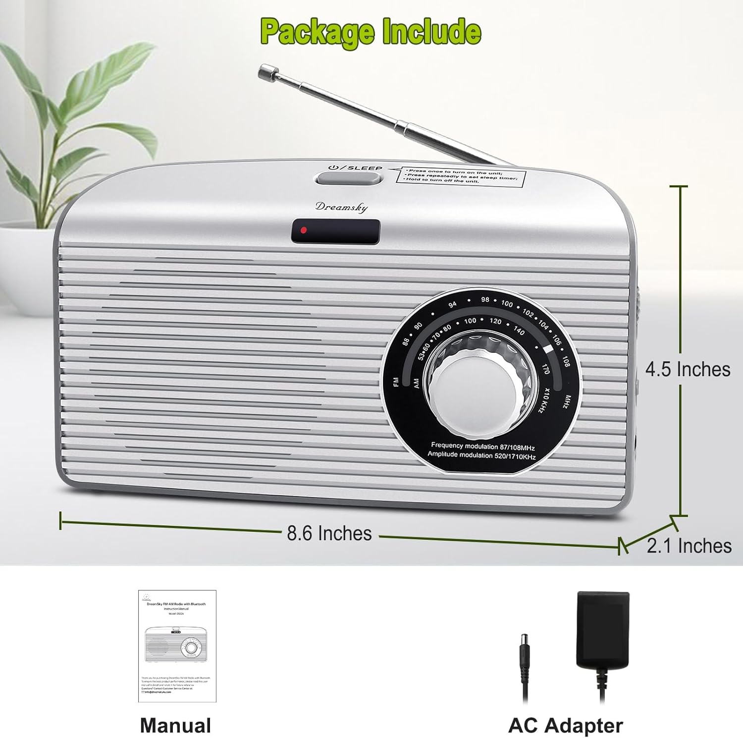 DreamSky AM FM Portable Radio Plug in Wall or Battery Operated