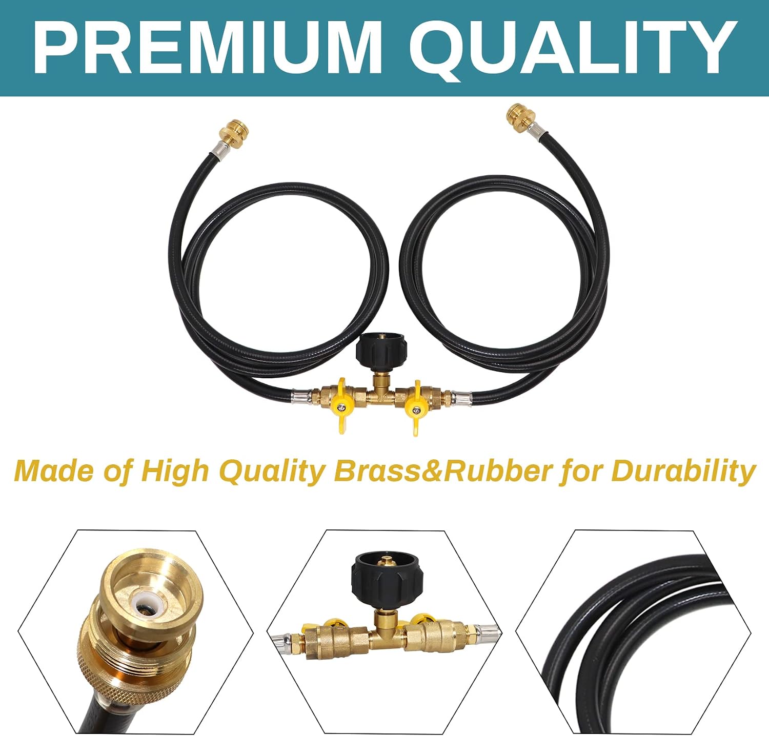 5ft Propane 2Way Splitter Adapter Hose with Shut-Off Valve for Grill/Heater