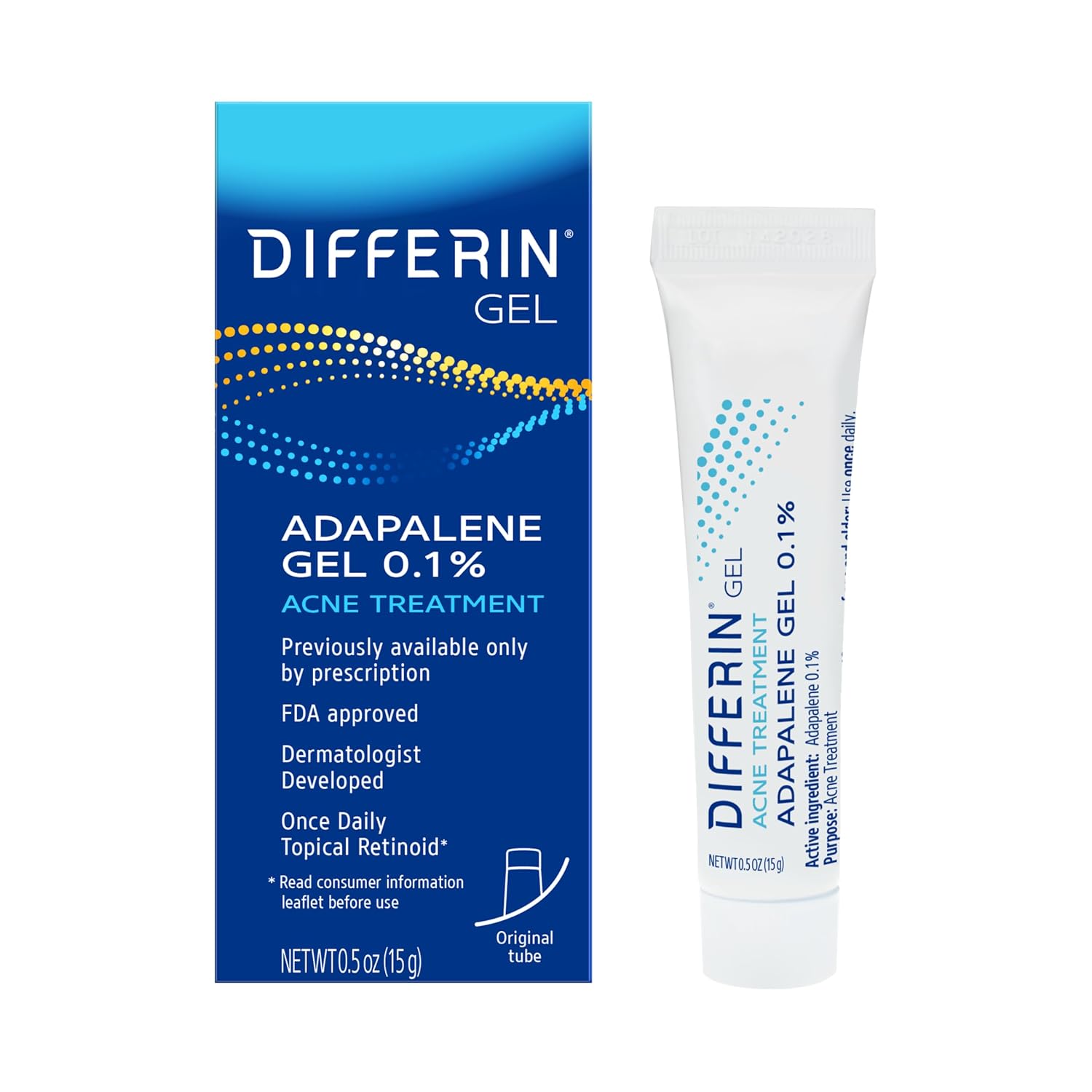 Differin Acne Retinoid Treatment Gel, 0.1% Adapalene, 45g Tube, 2ct