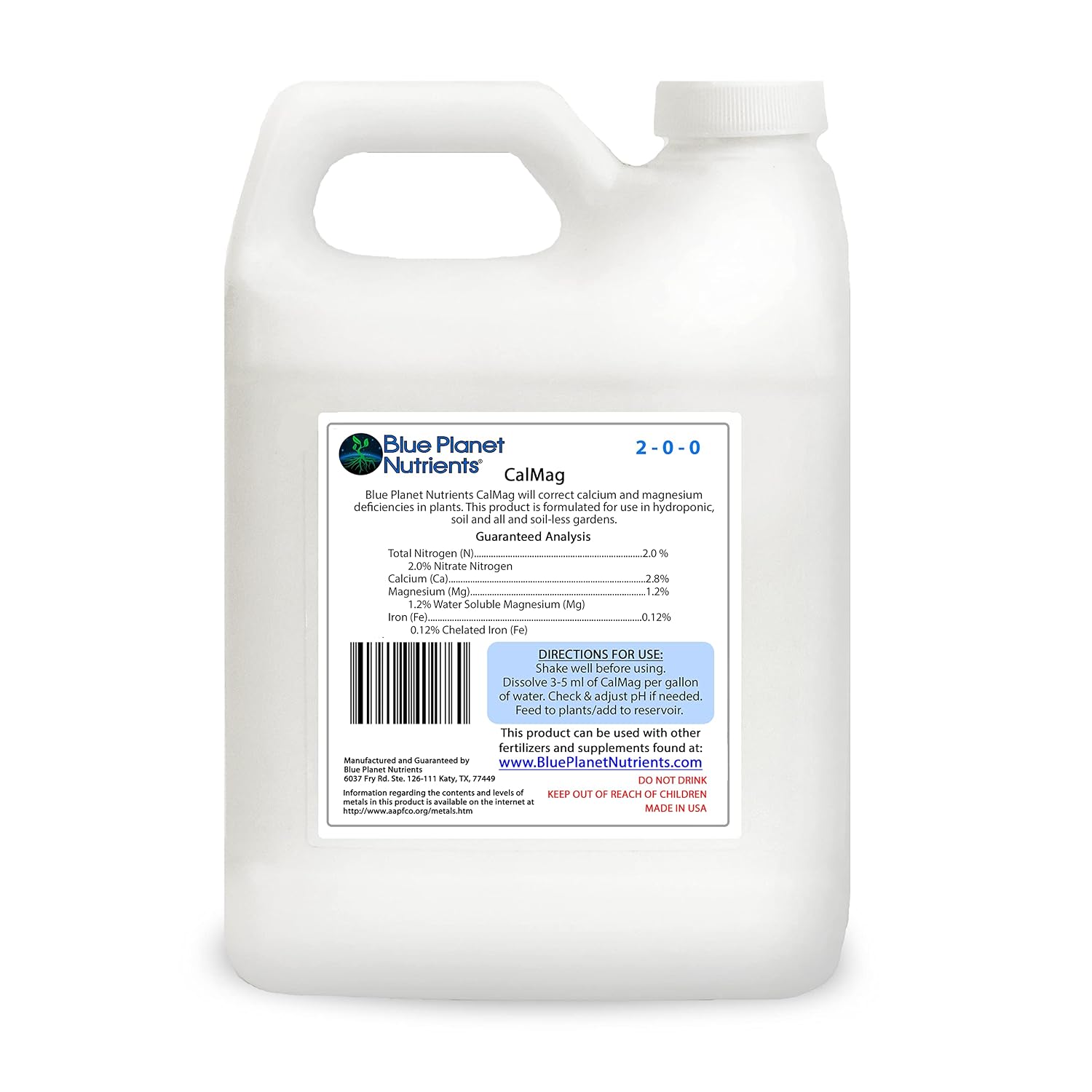 CalMag + Iron Plant Supplement (32 oz) Quart | Concentrated Calcium Magnesium Iron for All Plants & Gardens | Makes Up to 315 Gallons | Prevents & Corrects Blossom End Rot | Blue Planet Nutrients