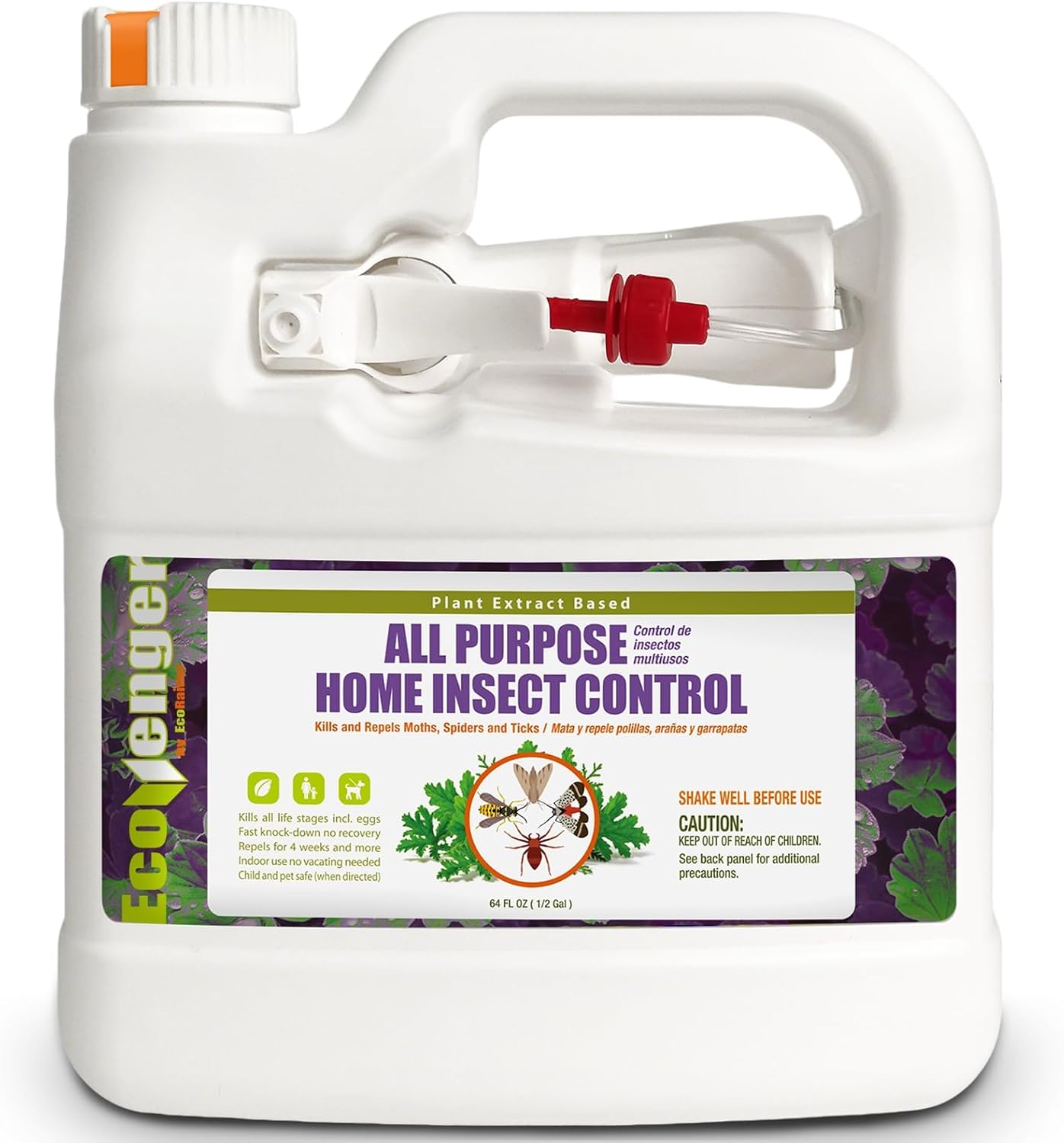EcoVenger by EcoRaider All Purpose Insect Control 16 oz, Fleas, Fruit Flies, Gnats, Moths, Roaches, Spiders, Fast Kill, Lasting Prevention, Kill Eggs, Plant Extract Based & Non-Toxic, Child & Pet Safe