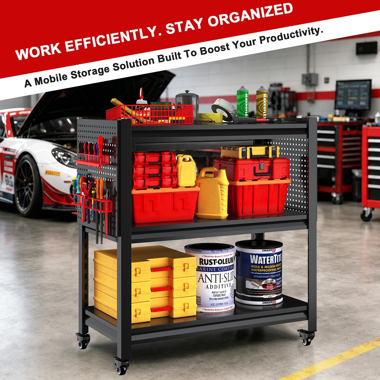 Work Bench with Pegboard,Heavy Duty 3000lbs Capacity Workbench Adjustable Shelves,Work Table for Garage Warehouse47.2 H*47.09" W*19" D