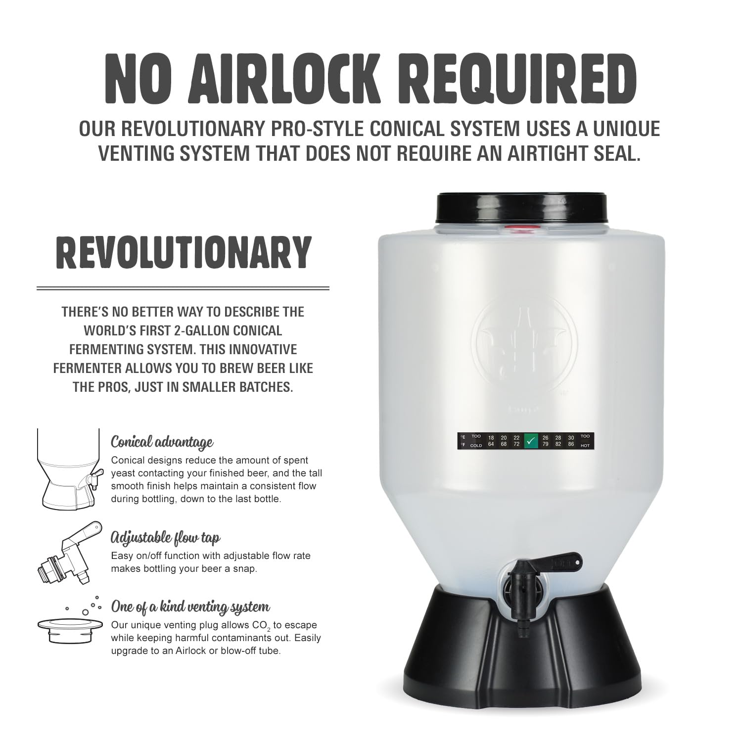 Conical Fermenting System - NO AIRLOCK OR Siphon Required - Made of BPA Free Food Grade Plastic that imparts Zero unwanted Flavors into Your Brew!