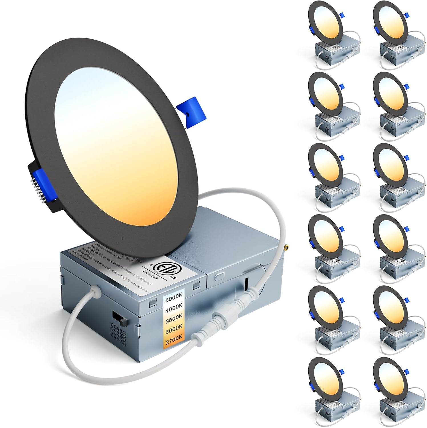 Ensenior 12 Pack 6 Inch LED Recessed Ceiling Light, 5CCT, 1200LM 12W 120V