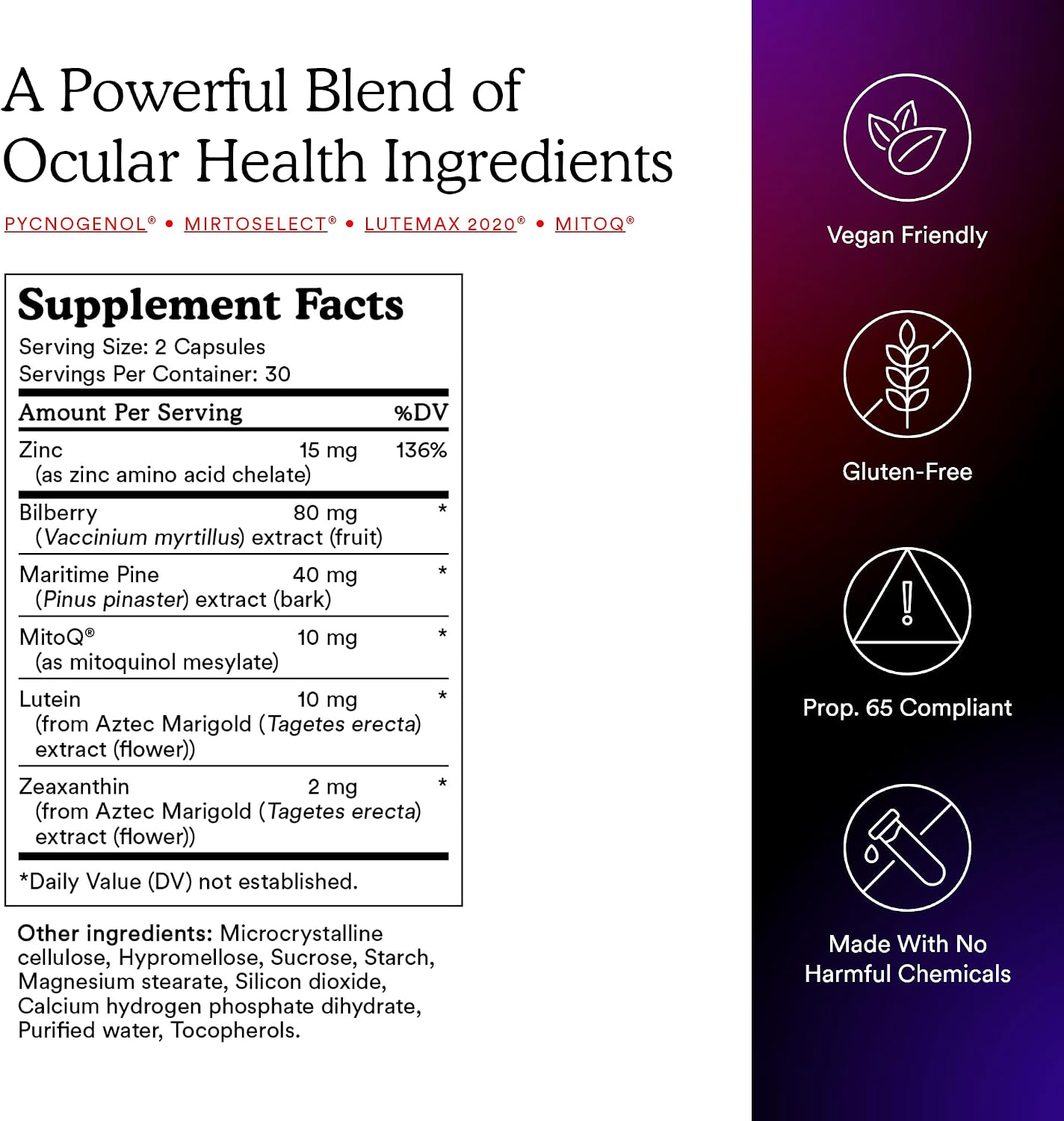 MitoQ +Eye – Eye Health Supplement with Lutein & Zeaxanthin (5:1 Ratio), Bilberry, Maritime Pine Bark, Zinc, Mitoquinol | Supports Macular Health