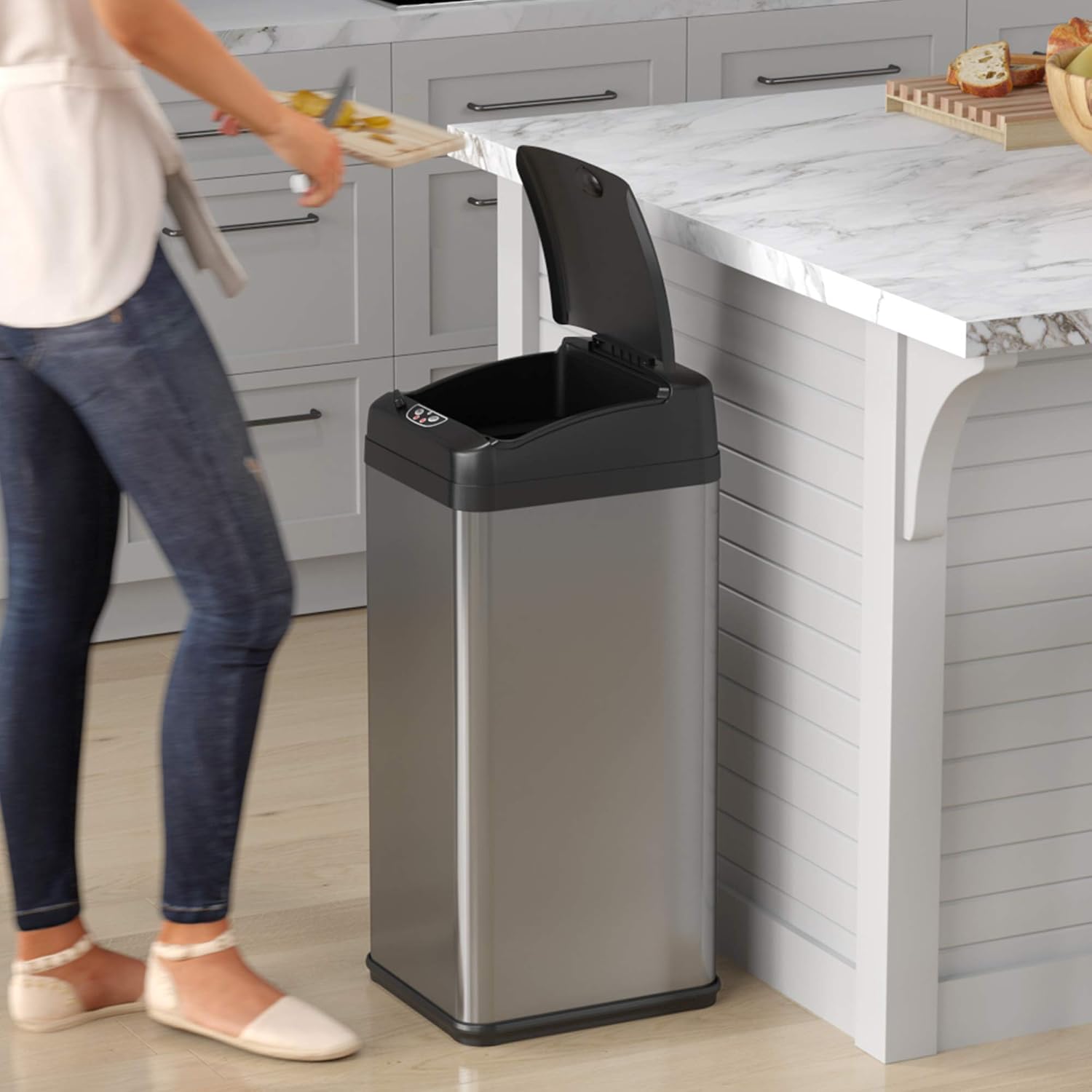 iTouchless 13 Gallon Automatic Sensor Touchless Trash Can with AC Adapter and Odor Control System Stainless Steel