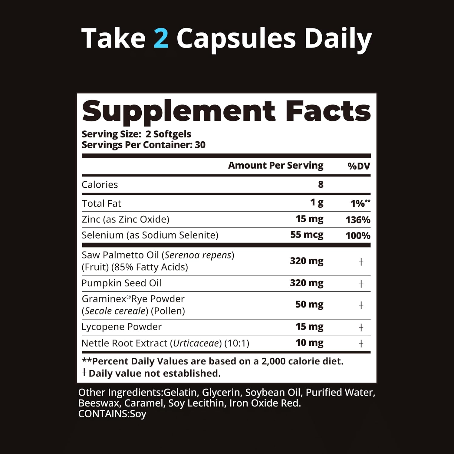 Prostate Health Supplement for Men, 30-Day Supply, 60 Ct | Saw Palmetto Oil 85% Fatty Acids, Pumpkin Seed Oil, Graminex® Rye Pollen