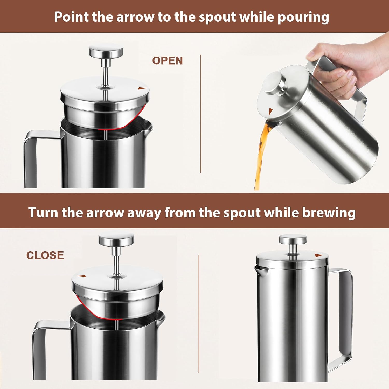 Black French Press Stainless Steel 34oz