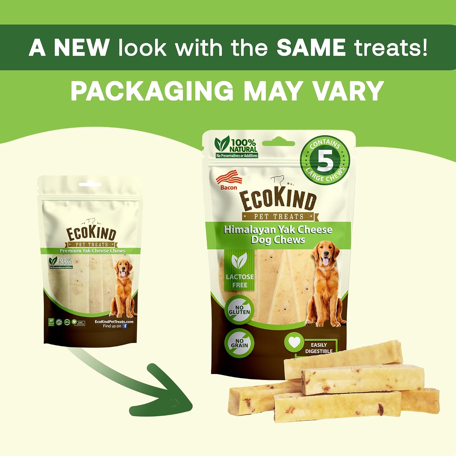 EcoKind Yak Cheese Himalayan Dog Chews, Yak Chews for Large Dogs, 4-5 Bones | 1 Lb, Long Lasting for Aggressive Chewers, Only 3 Ingredient Natural High Protein Dental Dog Treats, No Additives or Lactose