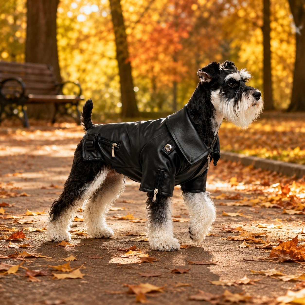 Lovelonglong Cool Dog Leather Jacket, Warm Coats Dogs Windproof Cold Weather Coats for Large Medium Small Dogs with Eagle Embroidery Black XS