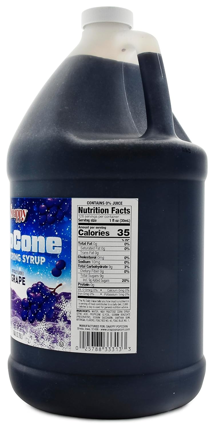 Snappy Blue Raspberry Sno Cone Syrup, 1 Gallon (128 oz), Ready to Use for Snow Cone Machines and Shaved Ice