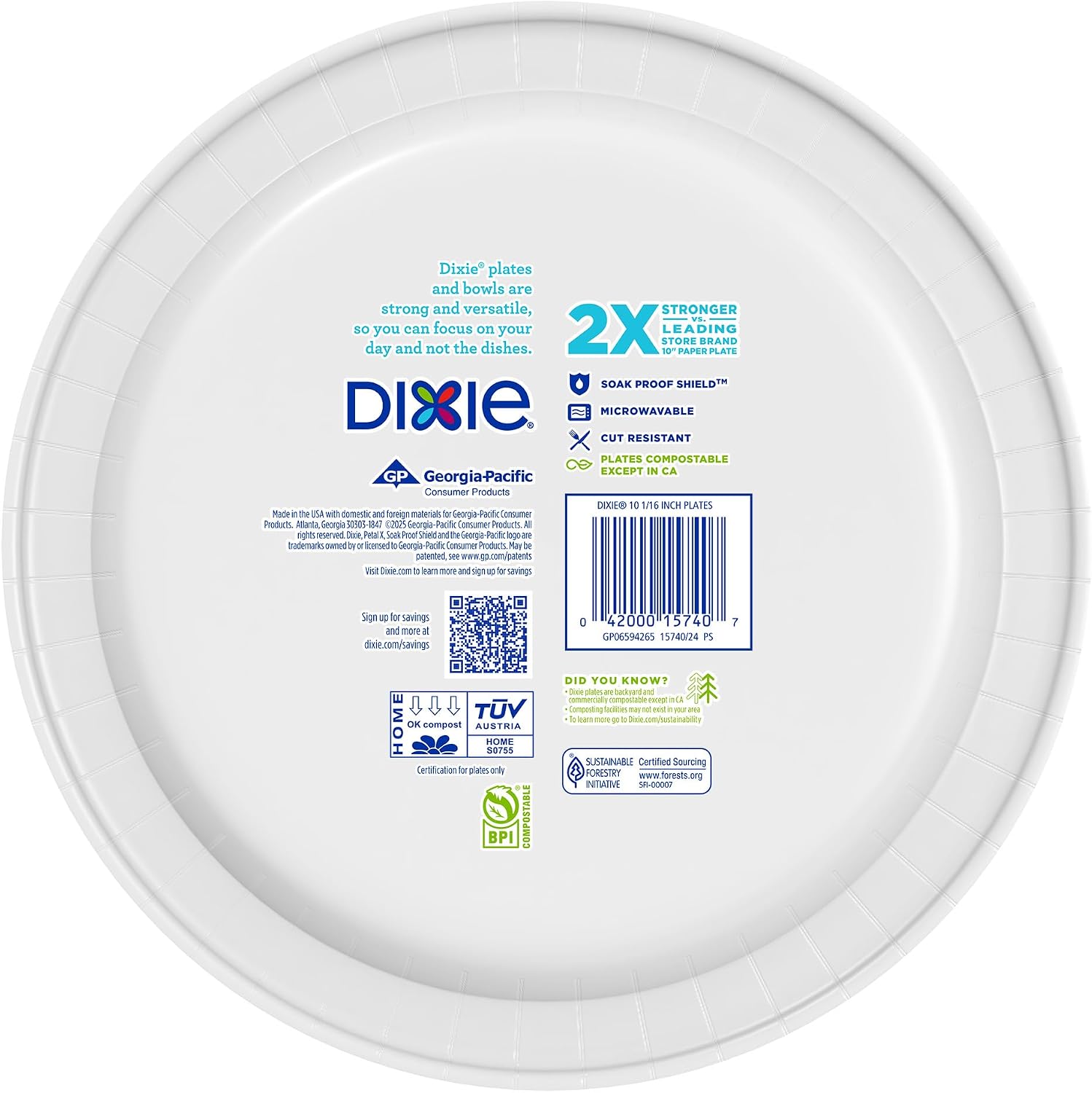 Dixie Large Paper Plates, 10 Inch, 54 Count, 2X Stronger, Microwave-Safe, Soak-Proof, Cut Resistant, Disposable Plates For Everyday Breakfast, Lunch, & Dinner Meals