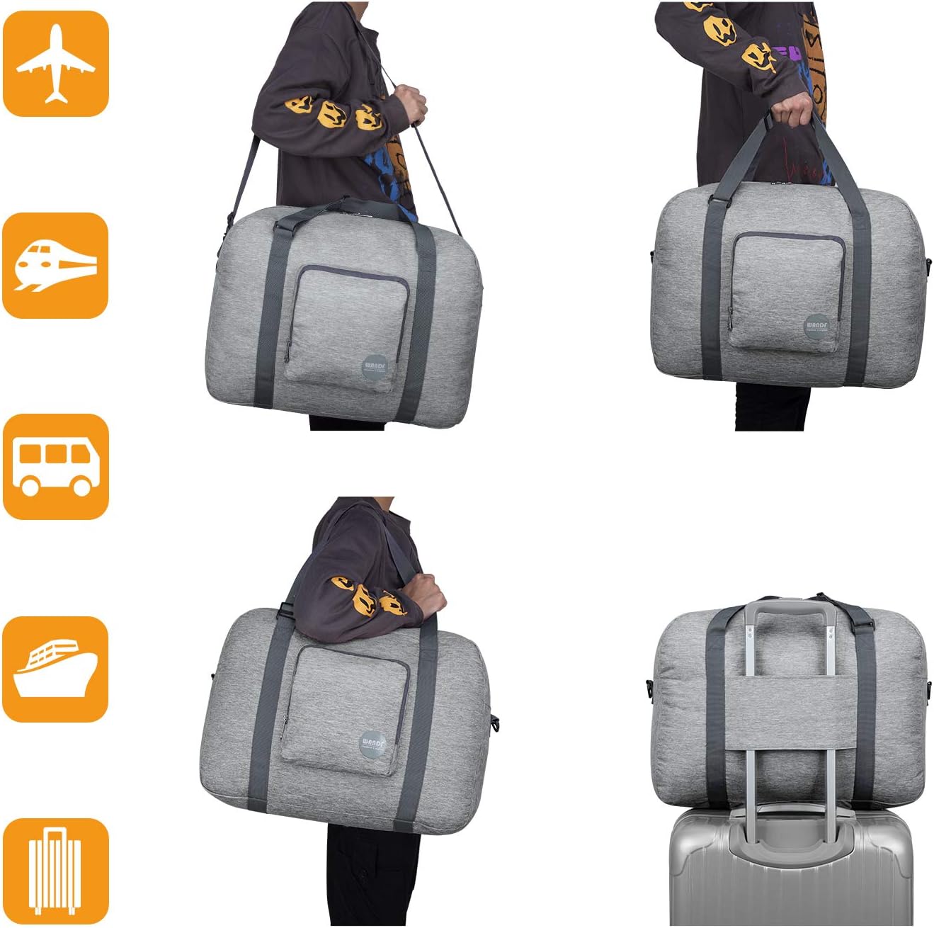 WANDF Foldable Personal Item Bag, Carry on Travel Duffle Bag | Frontier Airline Underseat Fit, 18x14x8 inches, Weekend Overnight Trips, Packable