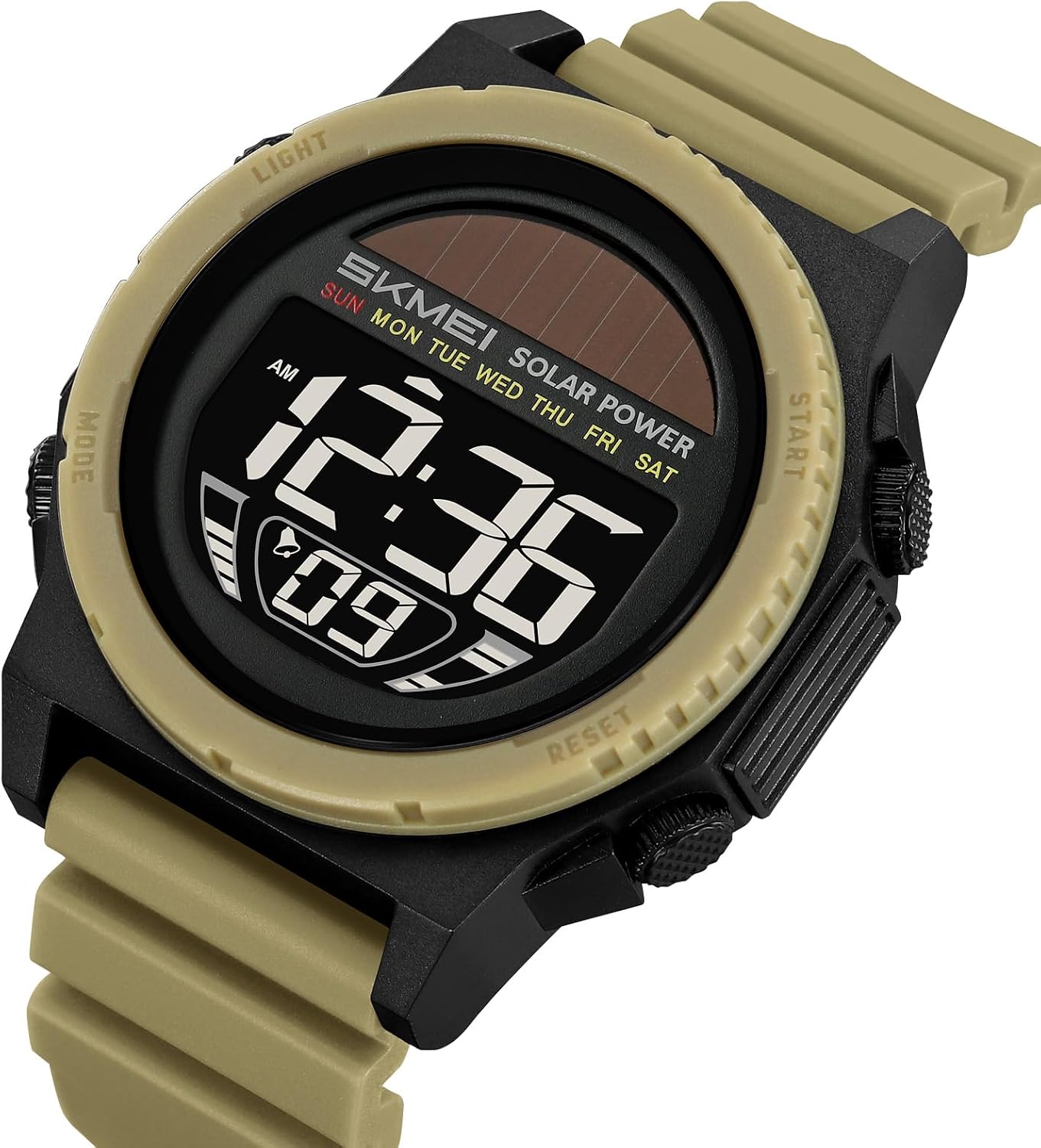 MASTOP Solar Powered Energy Watch for Men Military Digital Multifunctional Led Luminous Indication 2 Time Zone 50m Waterproof Watch Reloj Solar para Hombre