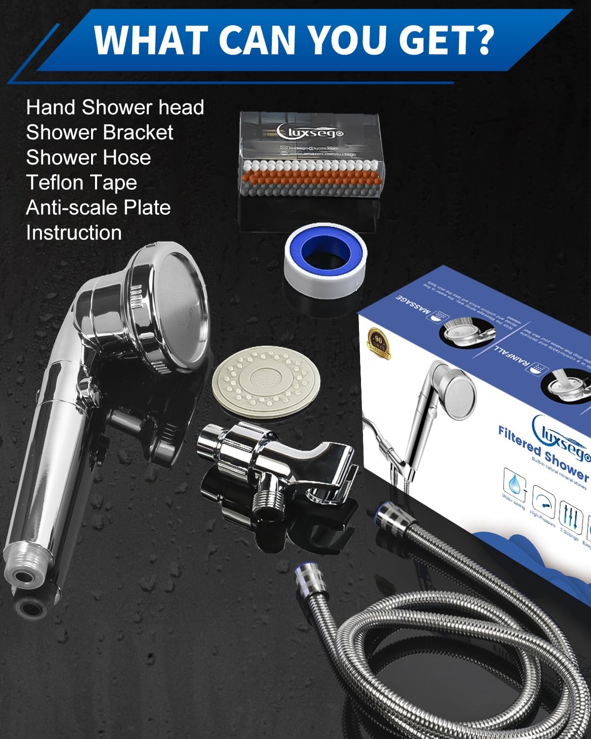 Filtered Shower Head with Handheld, High Pressure, for Hard Water