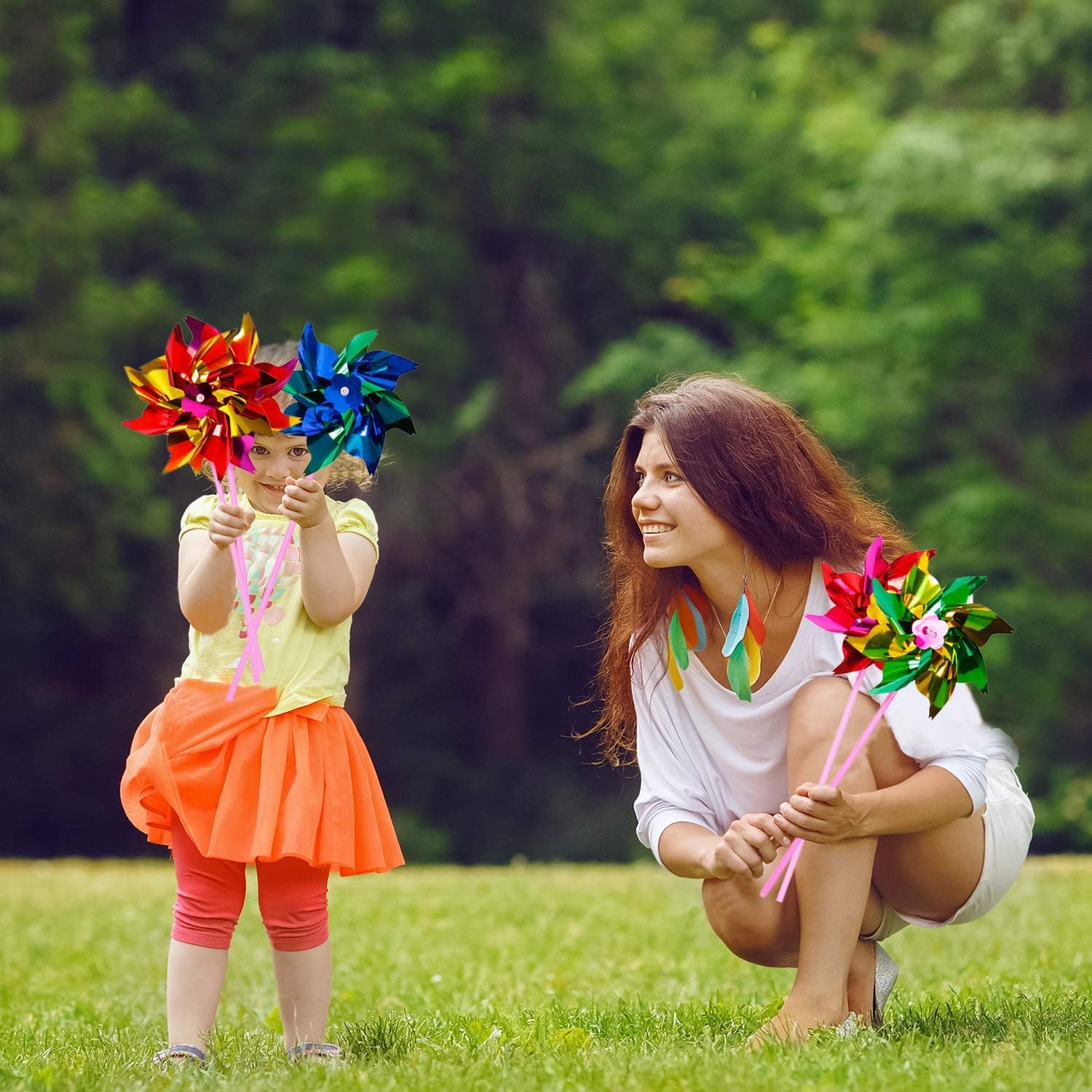 Elcoho 100 Pieces Plastic Rainbow Windmill Party Pinwheels DIY Pinwheel | Outdoor Spinners, Kids DIY Toy, Garden Party Lawn Decor, Bulk Crafts
