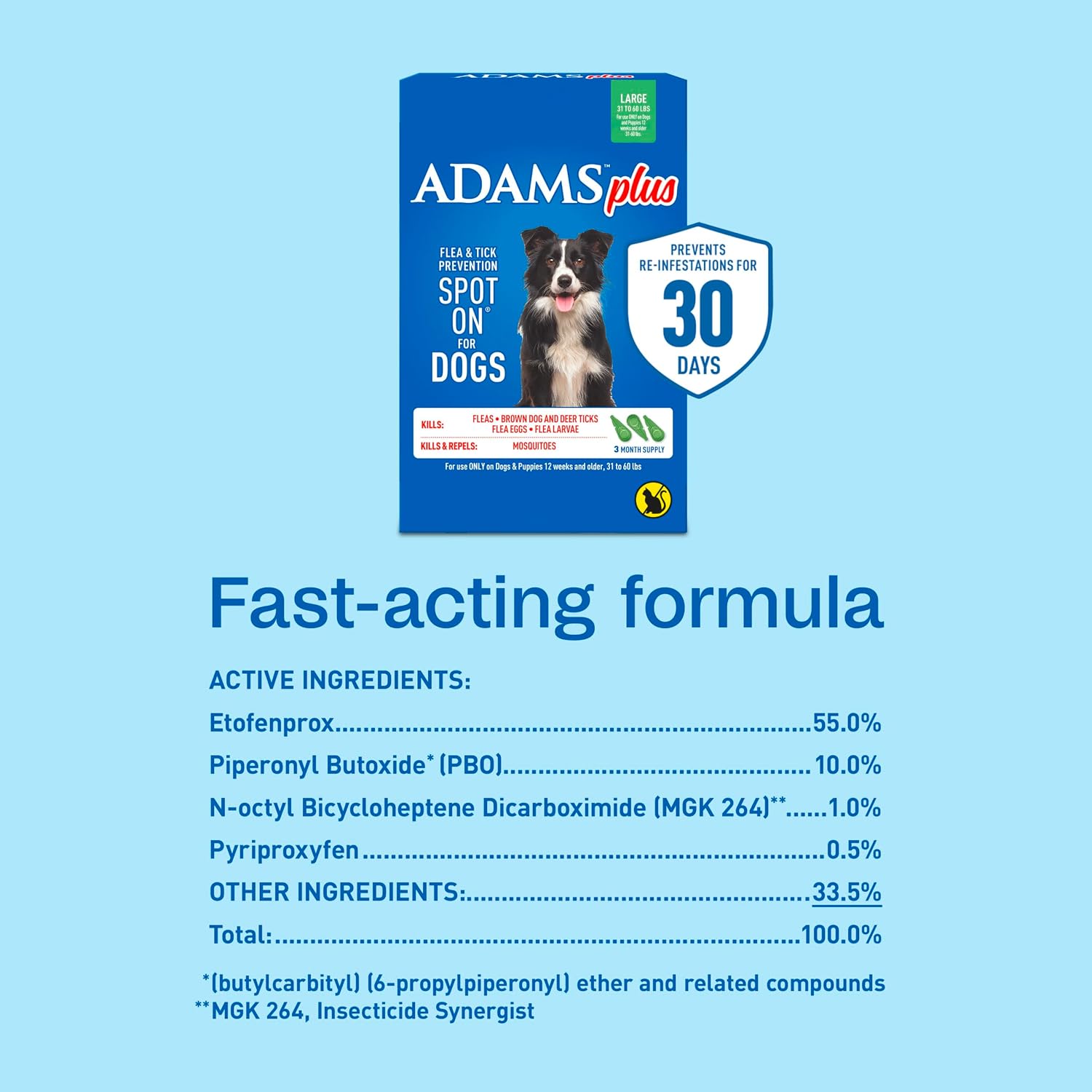 ADAMS Plus Flea & Tick Prevention Spot On for Extra Large Dogs, 3 Pack