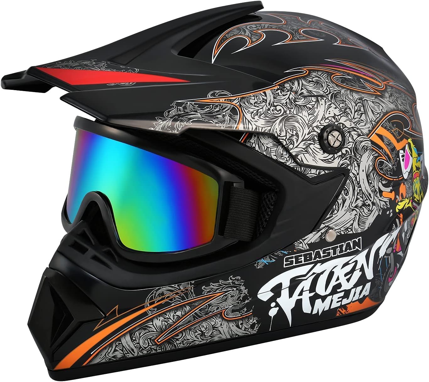 Motocross Helmet ATV Dirt Bike Helmets Off-Road Helmet with Gloves Goggles for Unisex Adult Youth DOT/FMVSS 218 Approved (Medium, Black)