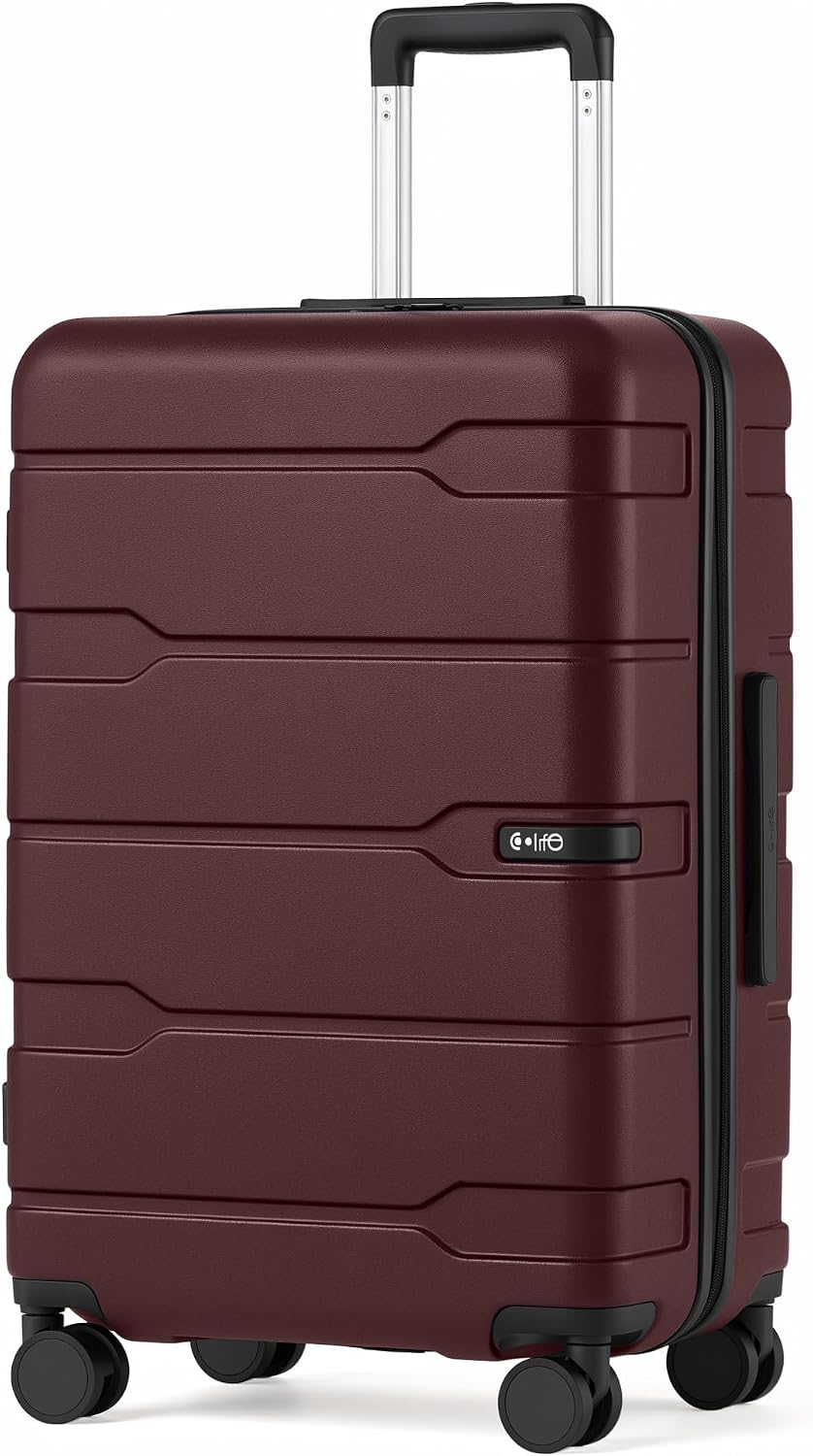Coolife Medium Checked Luggage Hardside Suitcase with Spinner Wheels, 24in | Lightweight ABS+PC, Rolling Travel Suitcase with TSA Lock, Spinner Wheels, Durable Zipper, Charcoal