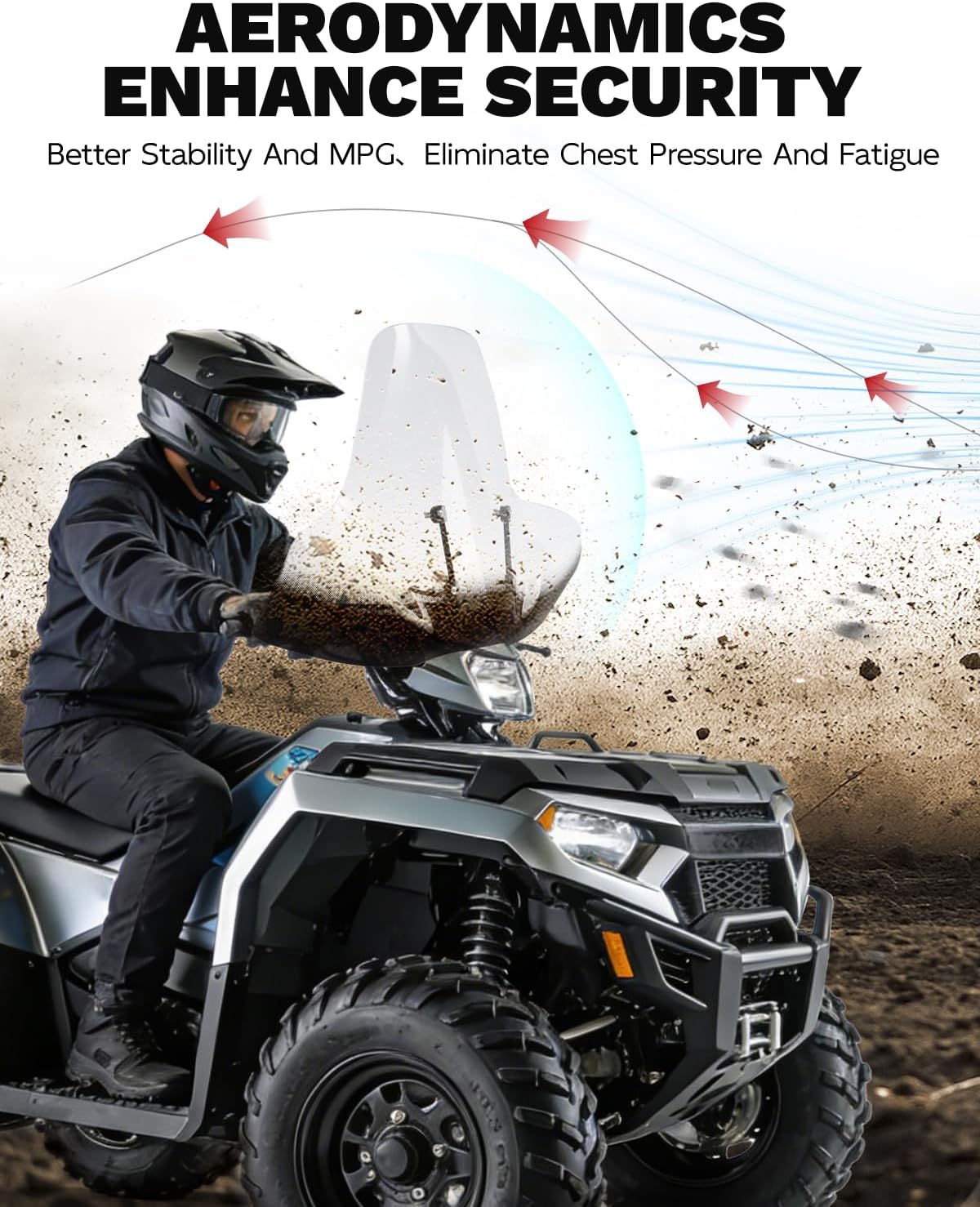 SLMOTO Universal Motorcycle Windshield Large ATV Windscreen Fit for Polaris