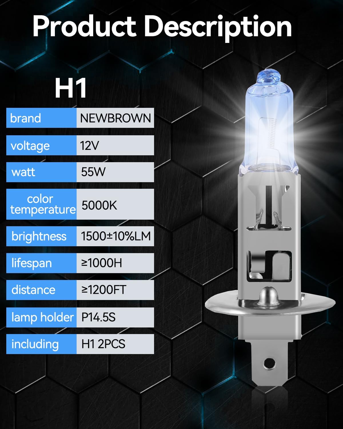 NEWBROWN H11 Headlight Bulb Halogen 5000K Super White Light Long Life Replacement PGJ19-2 12V/55W (H11, 2 Pack)