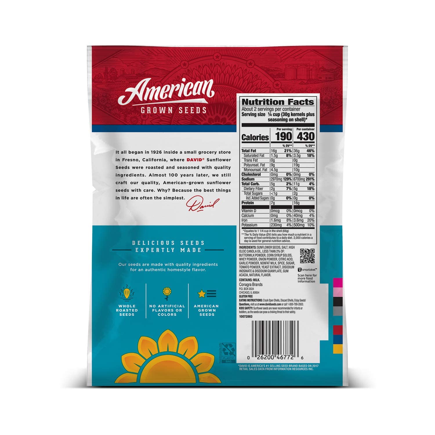DAVID SEEDS Roasted and Salted Original Jumbo Sunflower Seeds, Keto Friendly, 5.25 Oz, 12 Pack