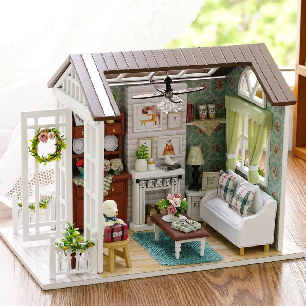 DIY Miniature House Kit with Furniture for Kids Teens Adults Aged 14+ | 1:24 Scale Wooden Mini Doll House Accessories Creative Room Book Nook(Forest Times)