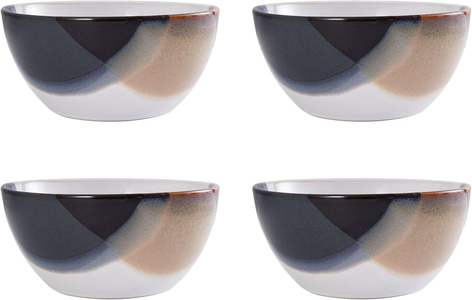Mikasa Gourmet Basics Caden 16-Piece Stoneware Dinnerware Set, Service for 4, White Glossy Center with Black and Tan Two-Tone Reactive Glaze, Dishwasher and Microwave Safe