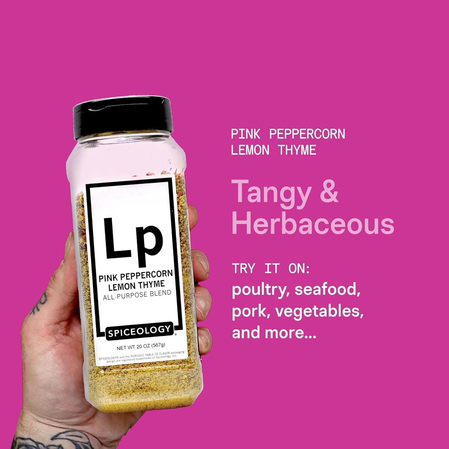 Spiceology Pink Peppercorn Lemon Thyme Seasoning, 5.4 oz | Use On: Chicken, Salmon, Shrimp, Potatoes, Butter, Vegetables, Salad Dressing, Lemon Pepper Seasoning, Vegetable Seasoning