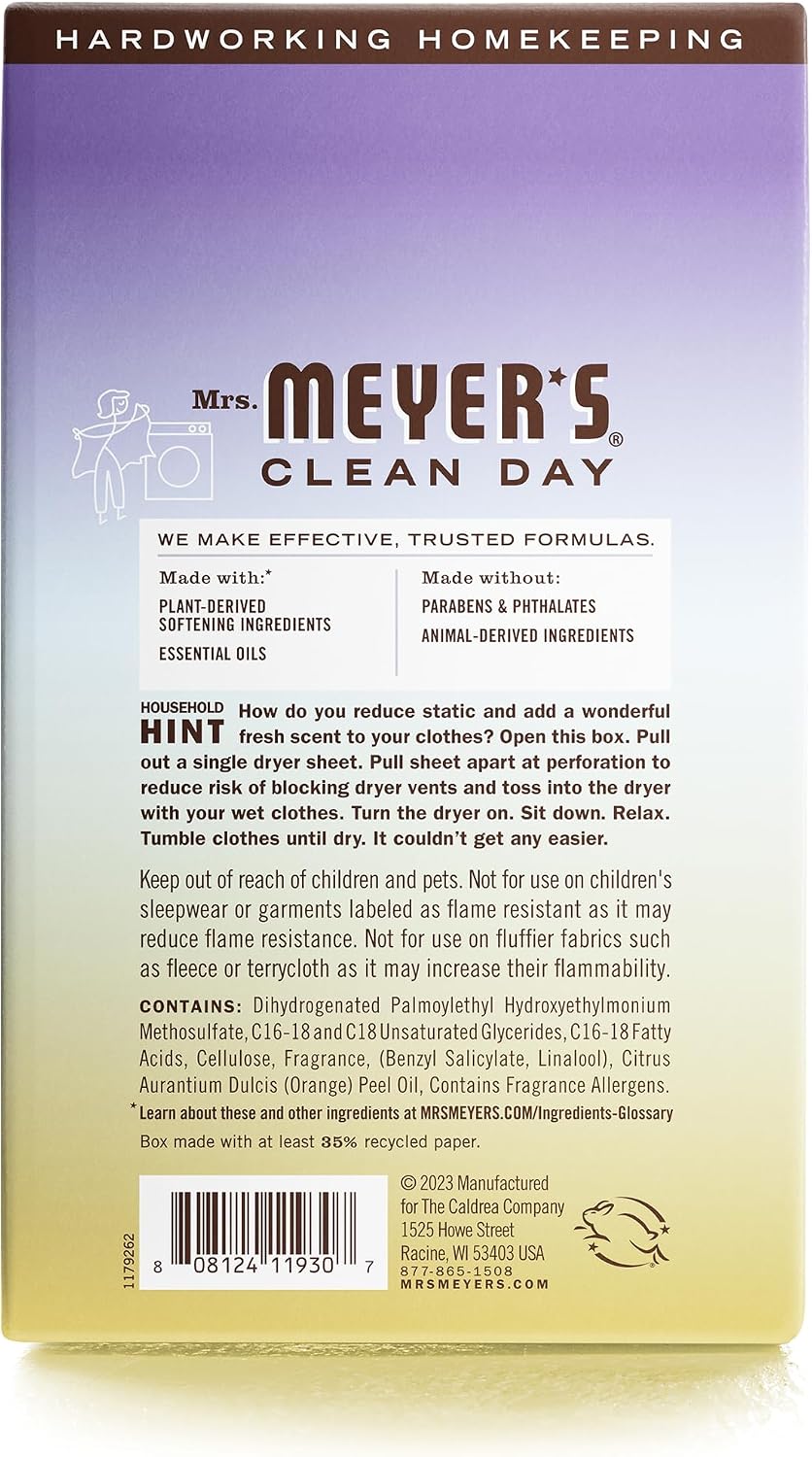 MRS. MEYER'S CLEAN DAY Dryer Sheets, Lavender, 80 ct