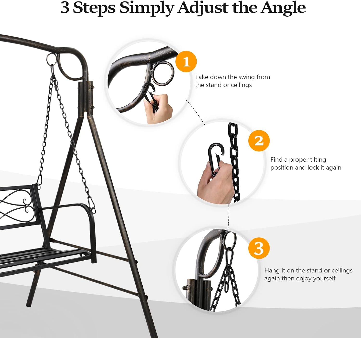 VINGLI Heavy Duty Metal Porch Swing, 660 LBS Outdoor Swing Bench, Curved