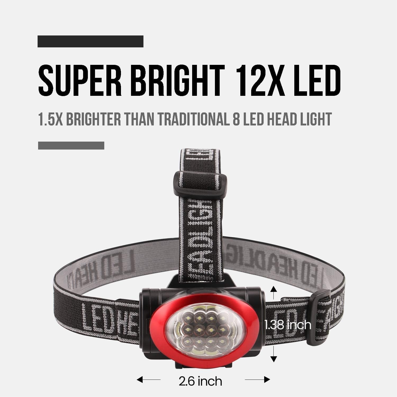 Lichamp Headlamp, 10 Pack 12 LED 3 Mode Portable Head Lamp Flashlight, Outdoor Lightweight Durable Headlight for Running, Camping, Reading, Fishing