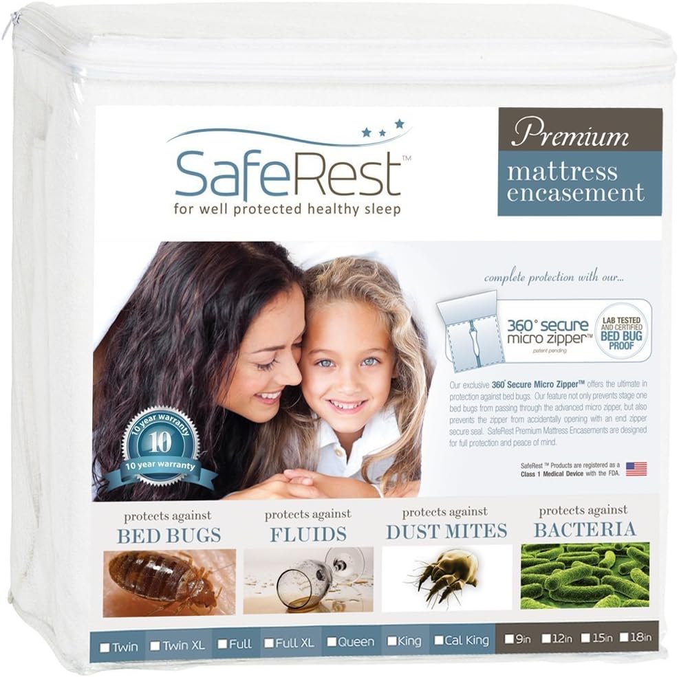 SafeRest Zippered Mattress Protector - Premium 12-15 Inch Waterproof Mattress Cover for Bed - Breathable & Noiseless Washable Mattress Encasement