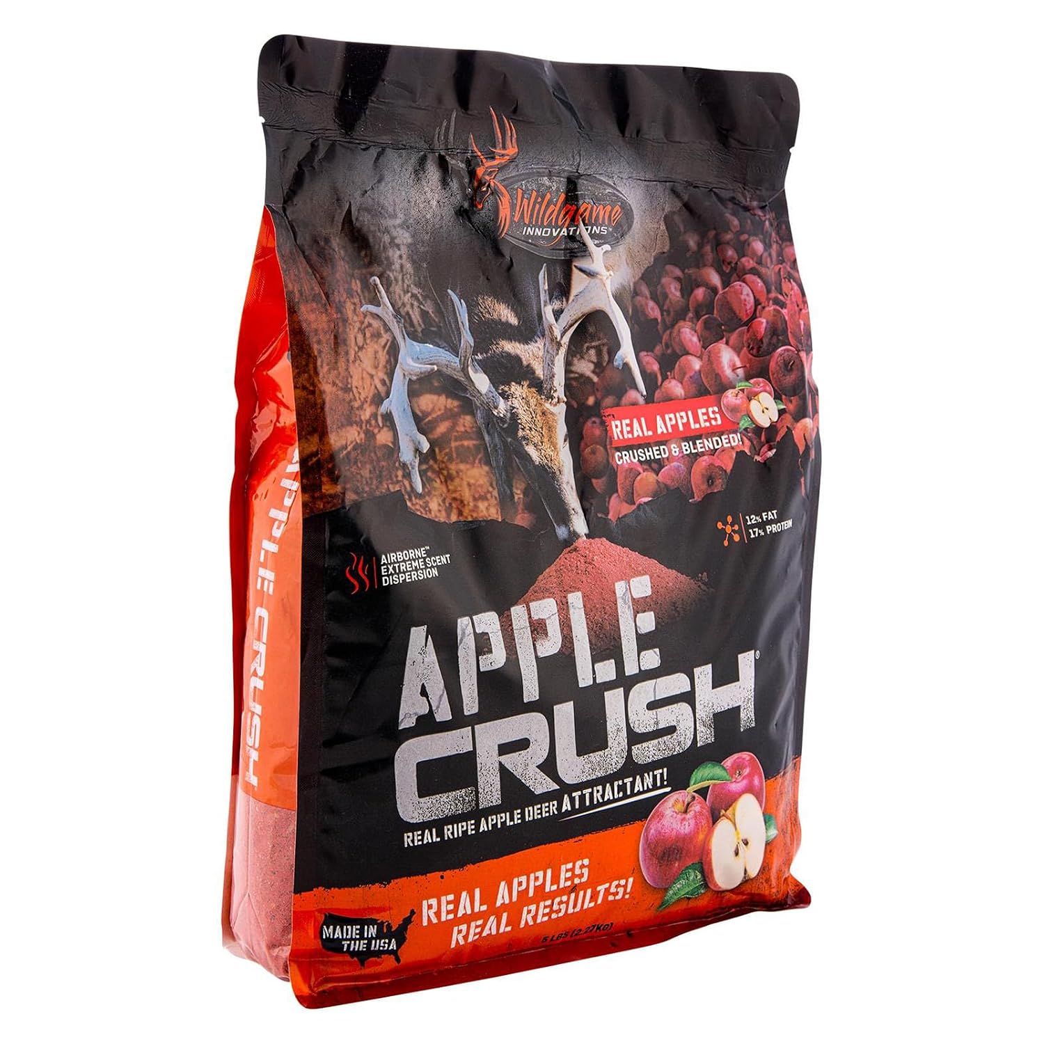 WILDGAME INNOVATIONS Apple Crushed 5lb Deer Attractant | Powerful Long-Lasting Nutrient-Filled Sweet Ripe Apple Deer Feed for Hunting & Game Tracking
