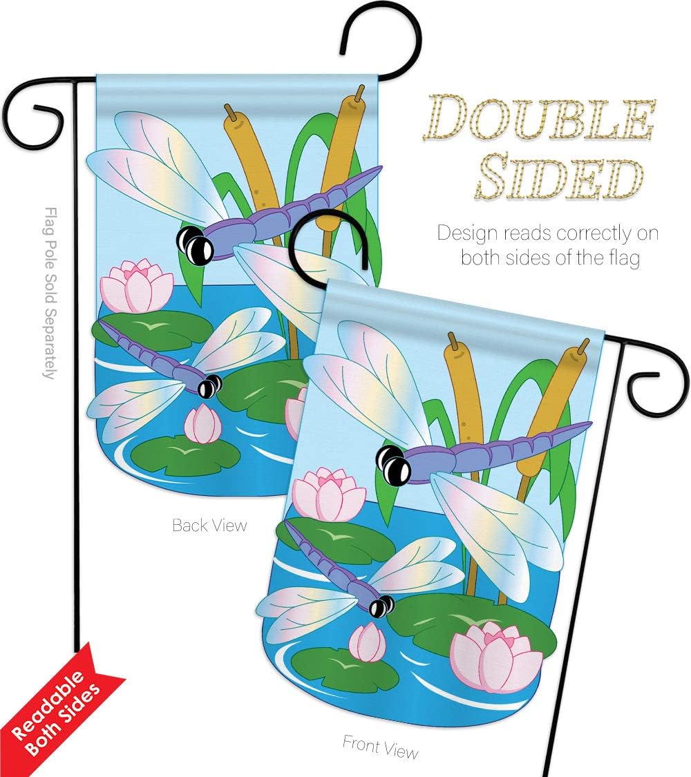 Two Group G154046-P2 Dragonfly Garden Friends Bugs & Frogs Applique Decorative Vertical 13" x 18.5" Double Sided Flag