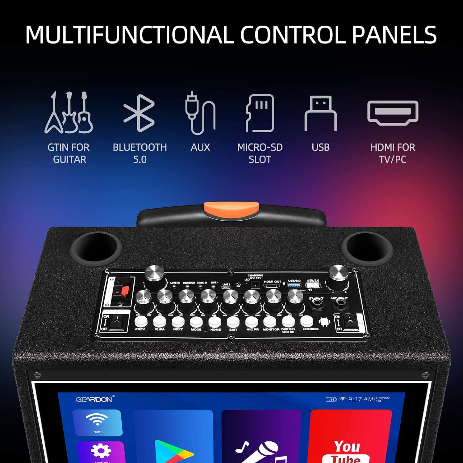 Karaoke Machine with Lyrics Display Screen for Adults, 15" Tablet | Bluetooth Speaker with 2 Rechargeable UHF Mics, 1000W Peak Power, DJ Lights, Portable Karaoke System for Any Occasion