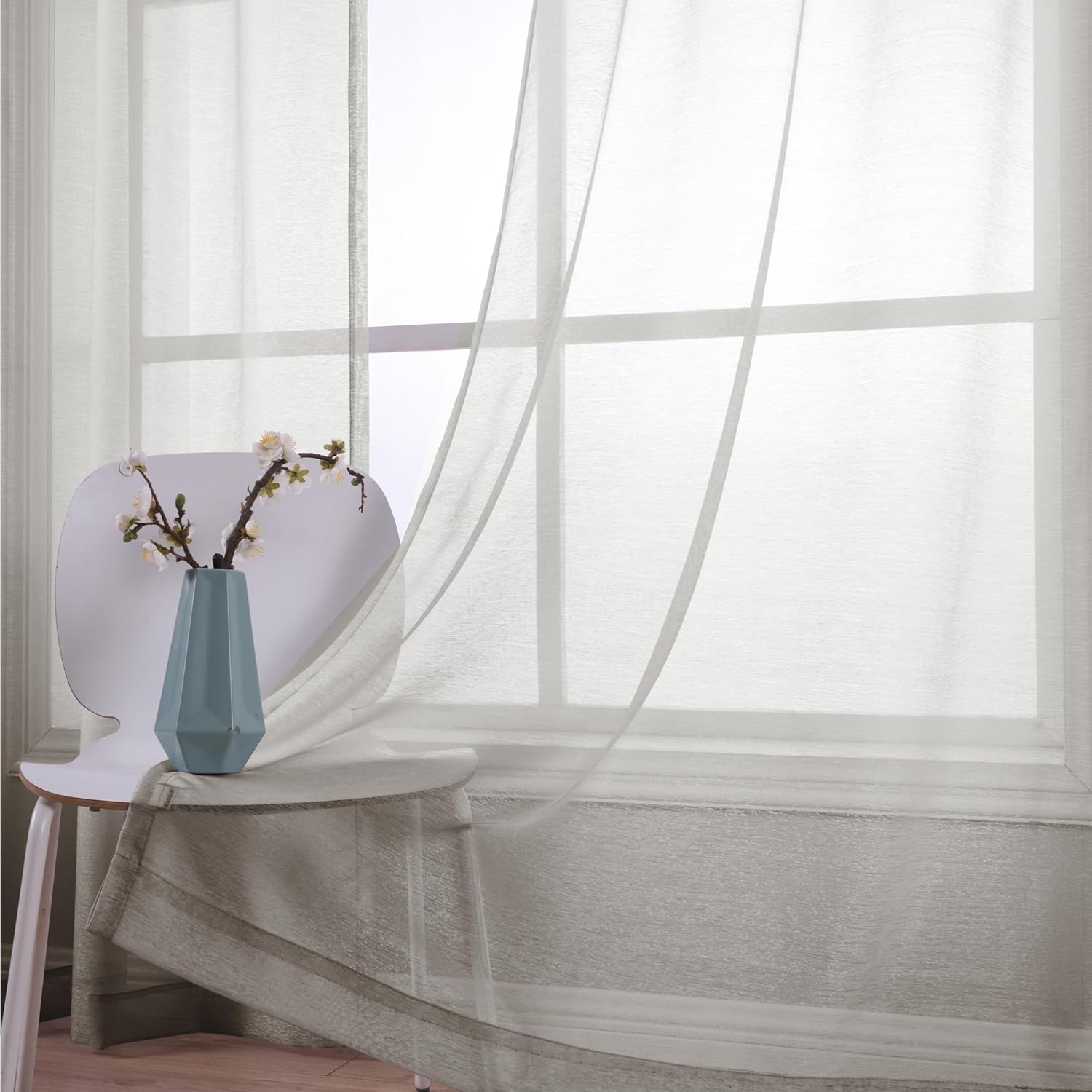 KOUFALL White Sheer Curtains 72 Inches Long for Bedroom Set of 2 Panels Grommet Faux Linen Window Voile Semi Baisc Decorative Sheer Curtains for
