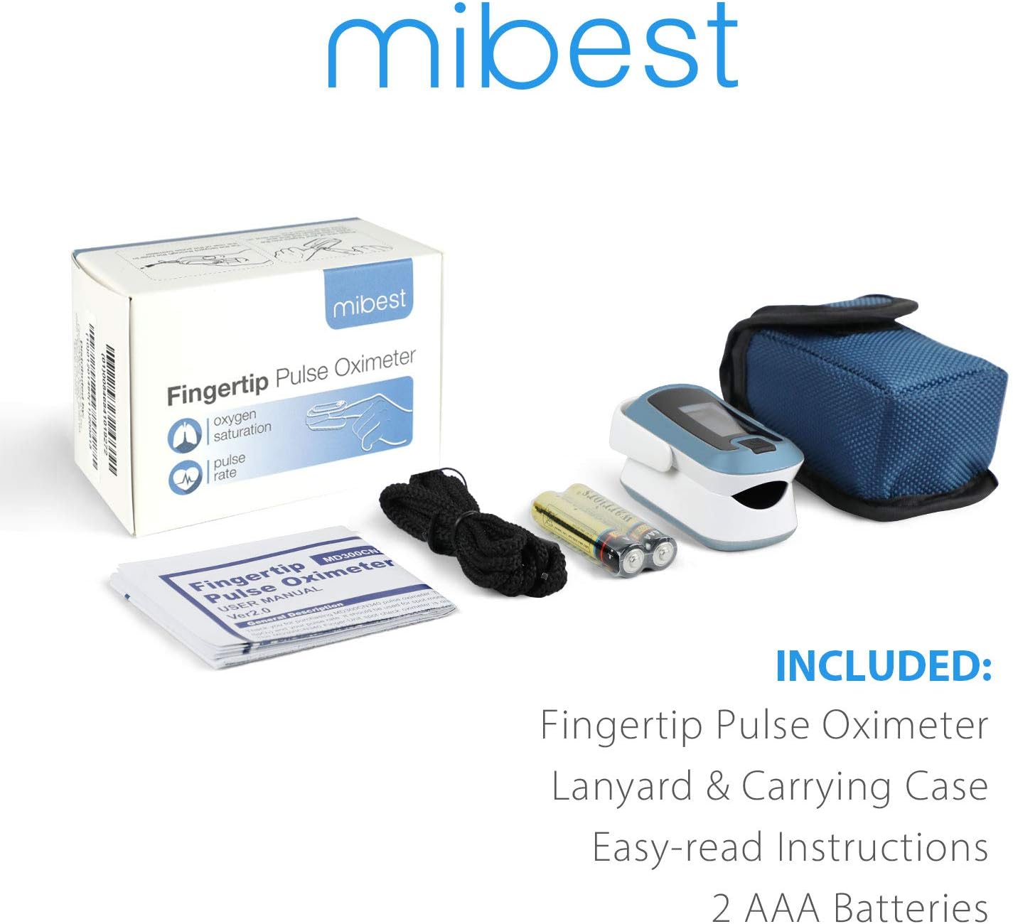 OLED Finger Pulse Oximeter, O2 Meter, Dual Color White/Light Blue