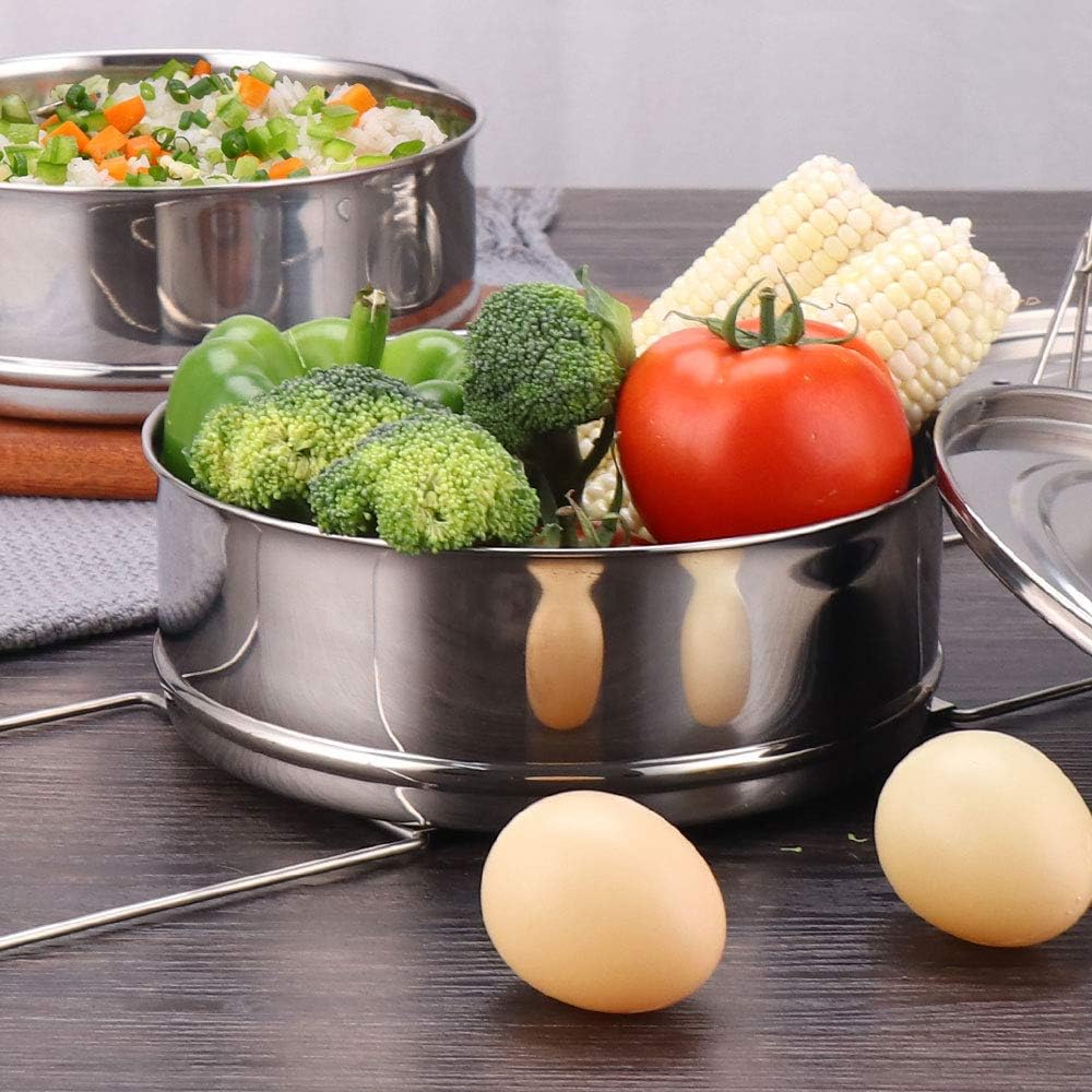 Stackable Steamer Insert Pans- Instant Pot Accessories 6 Qt-2 Silicone handle & Interchangeable Lids–Pressure Cooker Accessories- Pot in Pot for