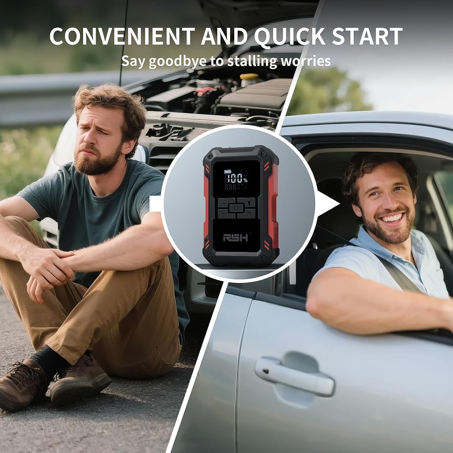 RSH Car Jump Starter with Air Compressor 4000A Peak Battery Jump Starter 14.8V, 150PSI Inflator Auto Booster 15000mAh Jump Box (up to 10L Gas