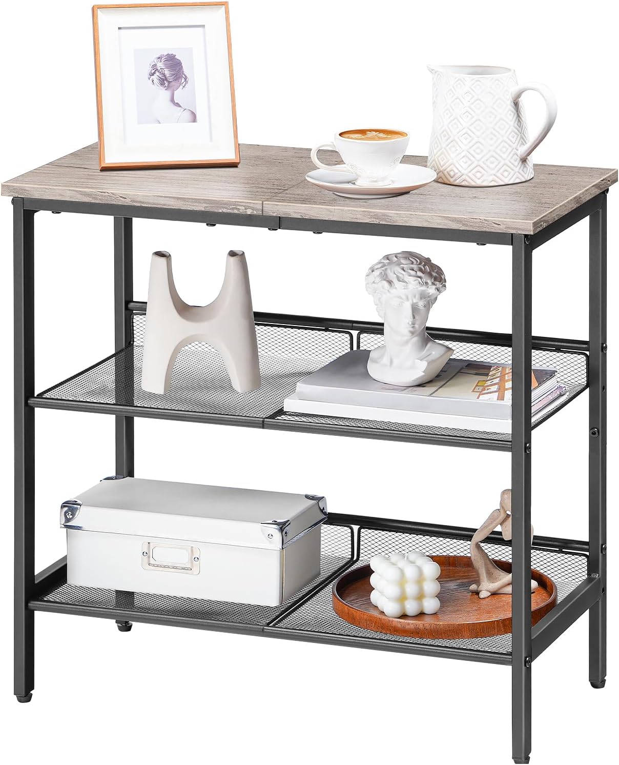 HOOBRO End Table, 3-Tier Narrow Side Table, Nightstand with 2 Flat or Slant Adjustable Shelves for Small Spaces, Hallway, Living Room, Bedroom, Sturdy