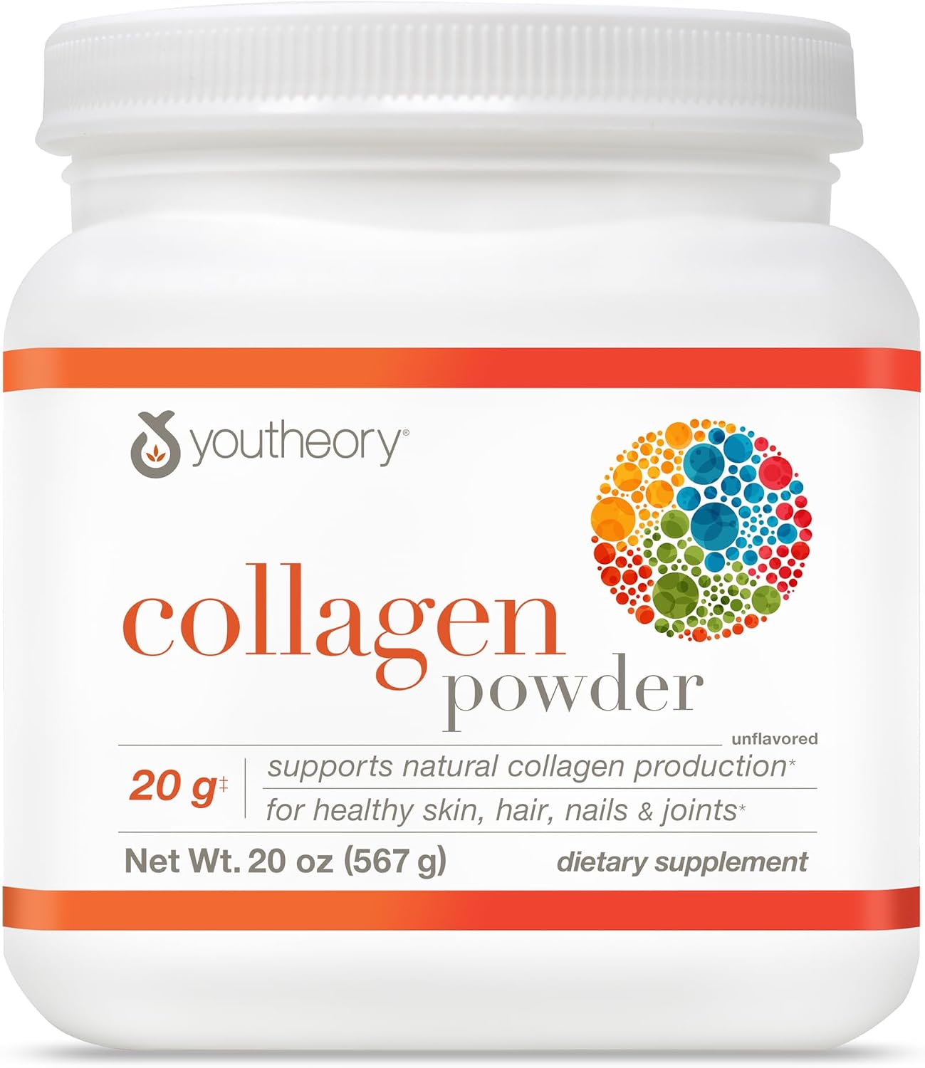 Youtheory Collagen Powder, 20g, Unflavored, 10 oz, 12-Day Supply