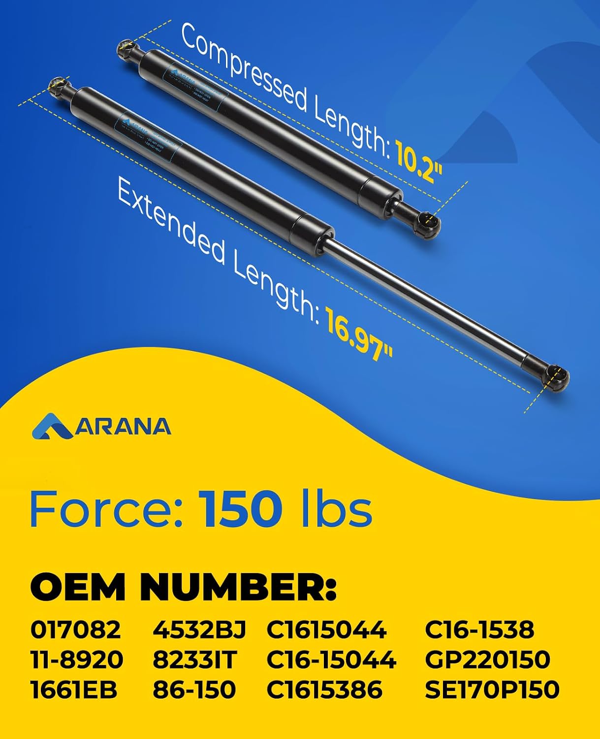 ARANA C16-11028 12 inch 40lb Gas Struts for Weatherguard Tool Box, 2PCS