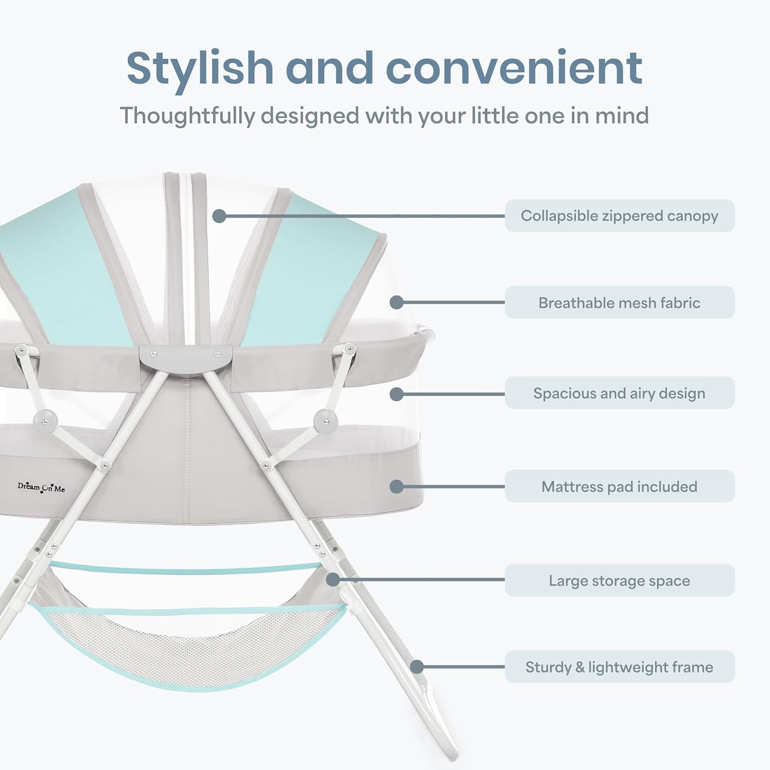 Dream On Me Karley Bassinet in Grey and Pink