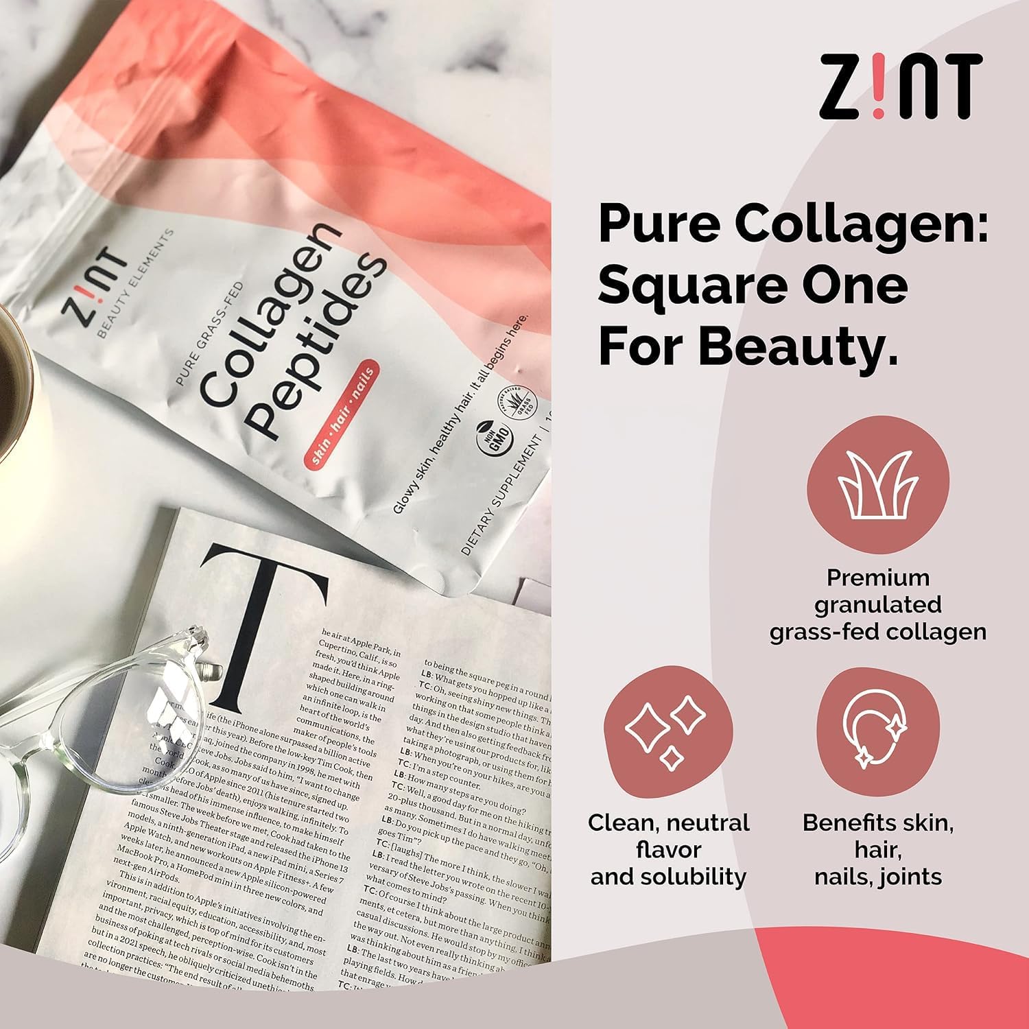 Zint Collagen Peptides Powder (32 oz) | Grass-Fed, Hydrolyzed Type I & III | Supports Skin, Hair, Joints & Gut Health | Rich in Key Amino Acids | Non-GMO, Unflavored